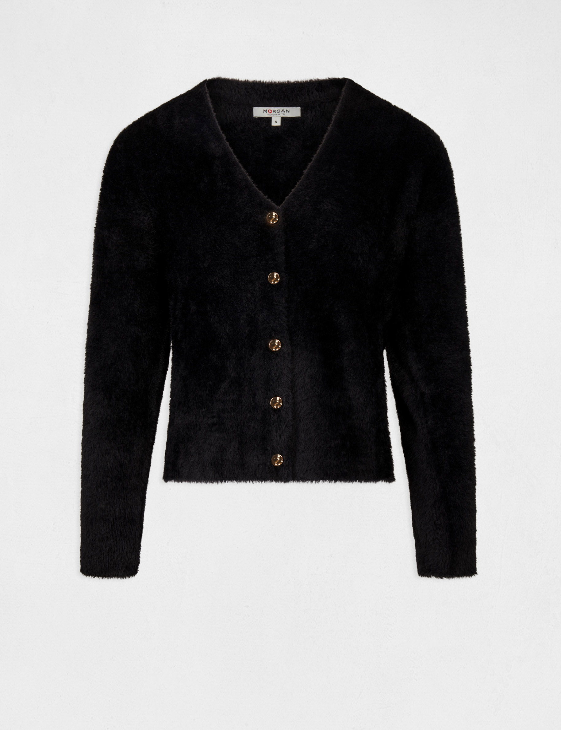 gilet manches longues avec col en v noir femme Gilet manches longues avec col en V noir femme