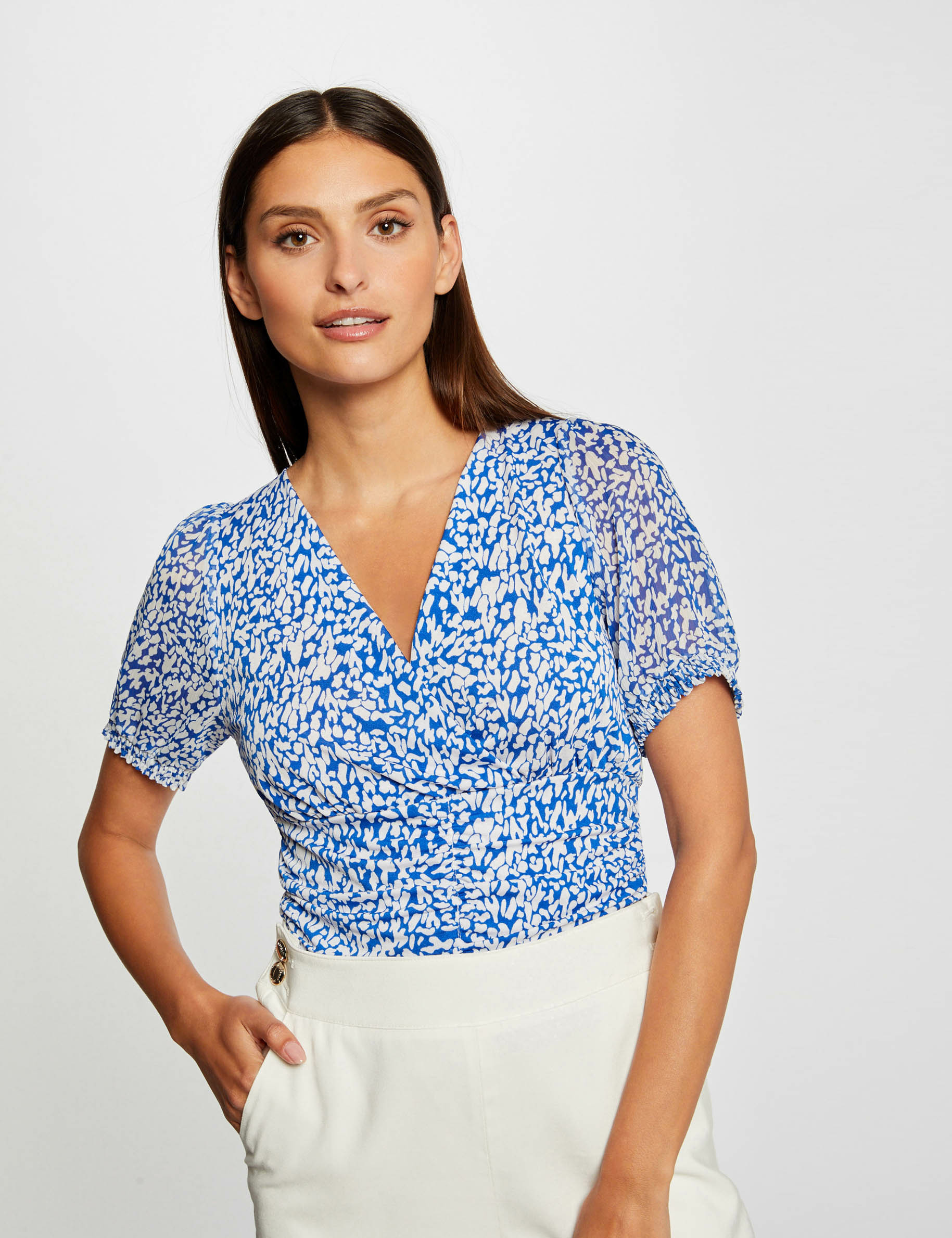 T-shirt manches courtes imprimé abstrait bleu femme T-shirt manches courtes imprimé abstrait bleu femme