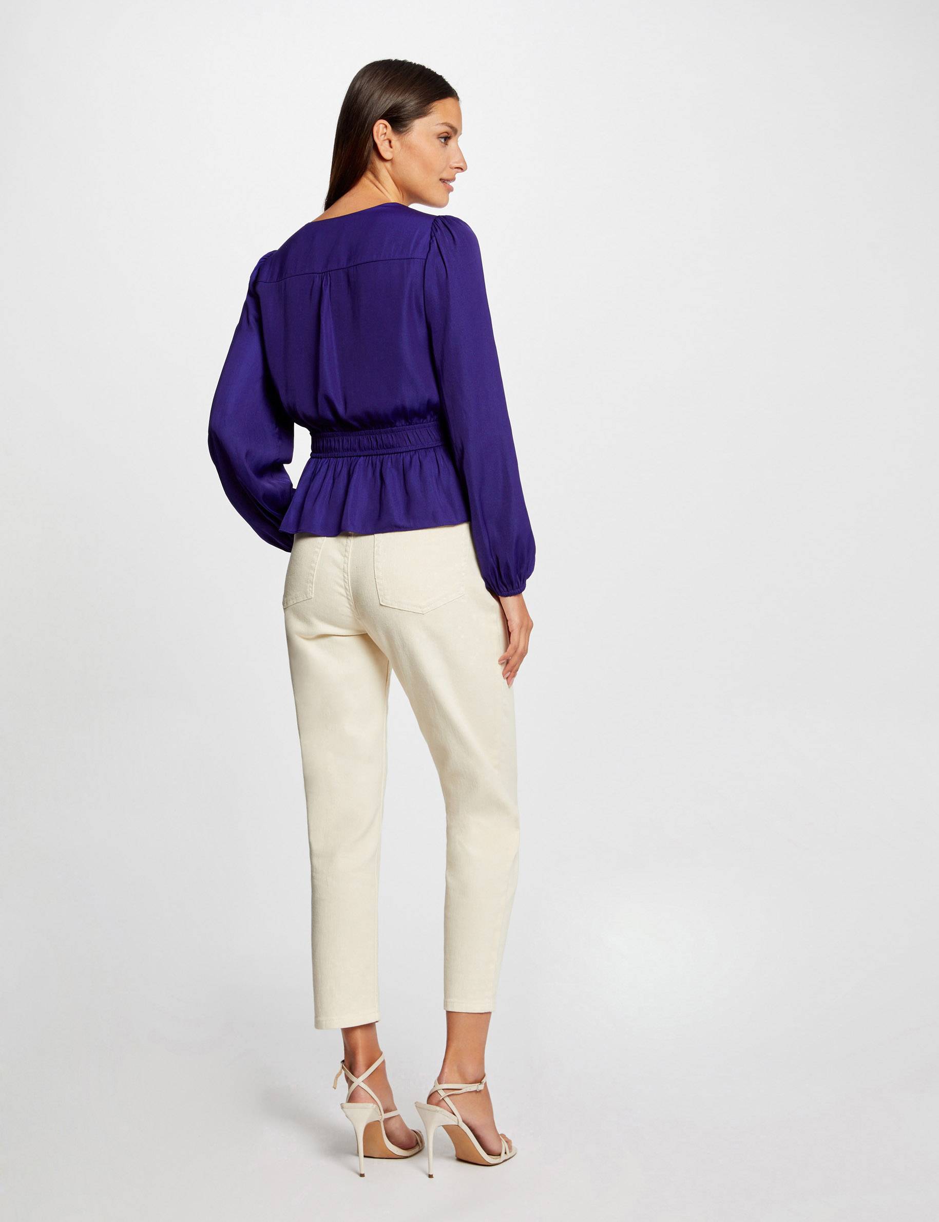 t shirt manches longues satin bleu moyen femme T-shirt manches longues satin bleu moyen femme