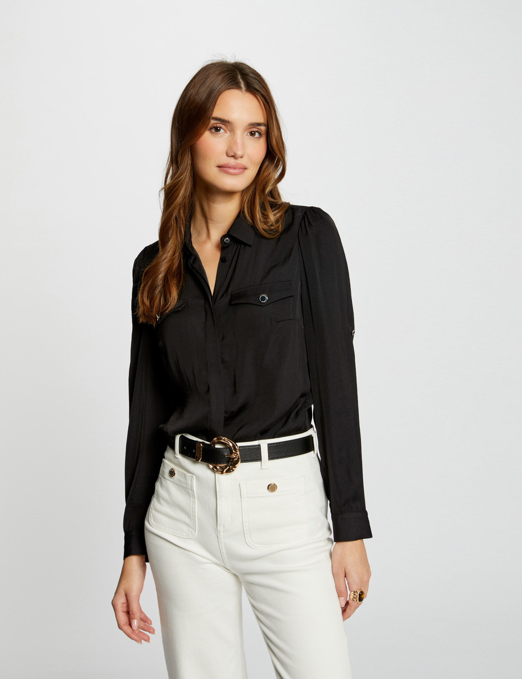 chemise manches longues satin noir femme Chemise manches longues satin noir femme