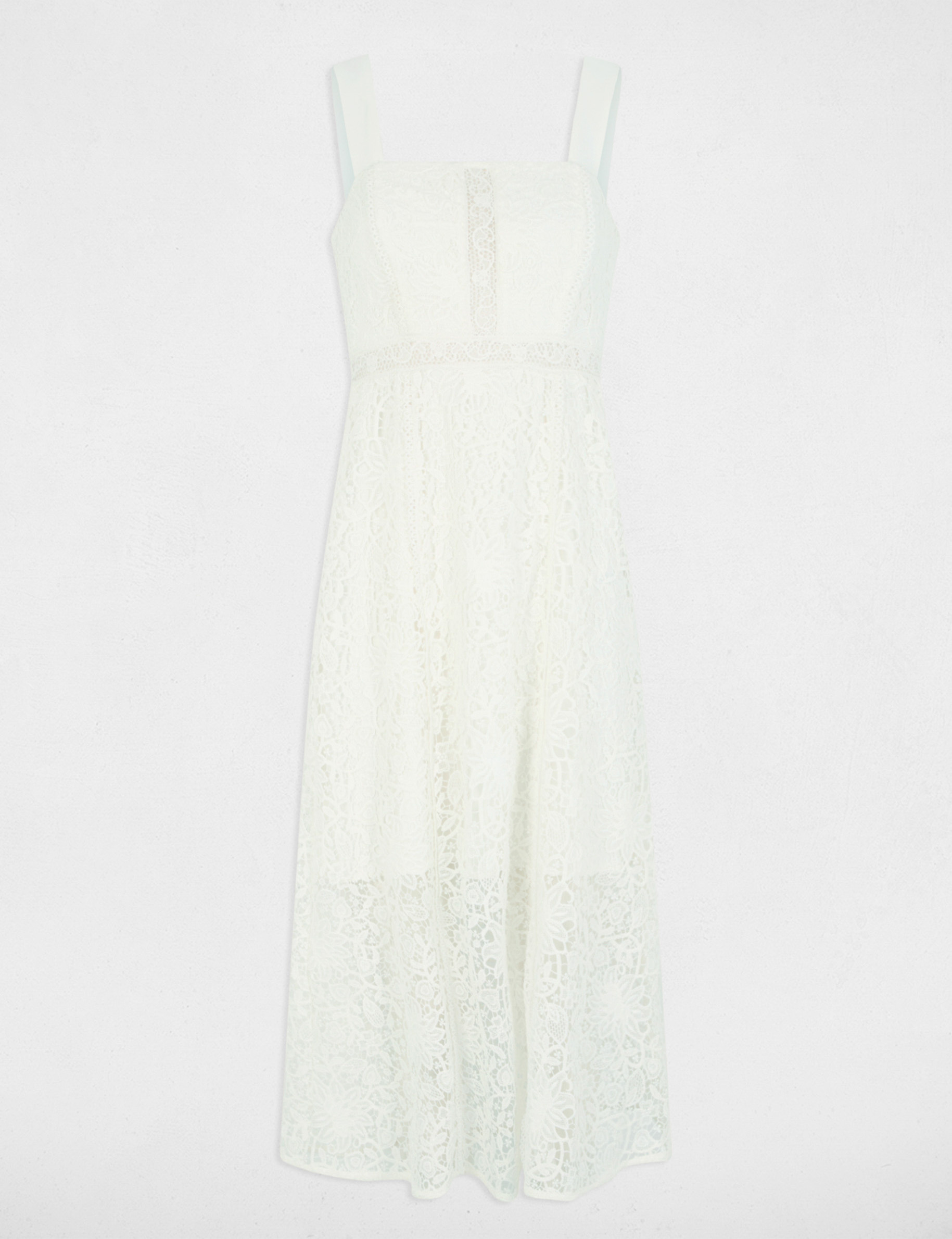 Robe midi trap&egrave;ze dentelle blanc femme