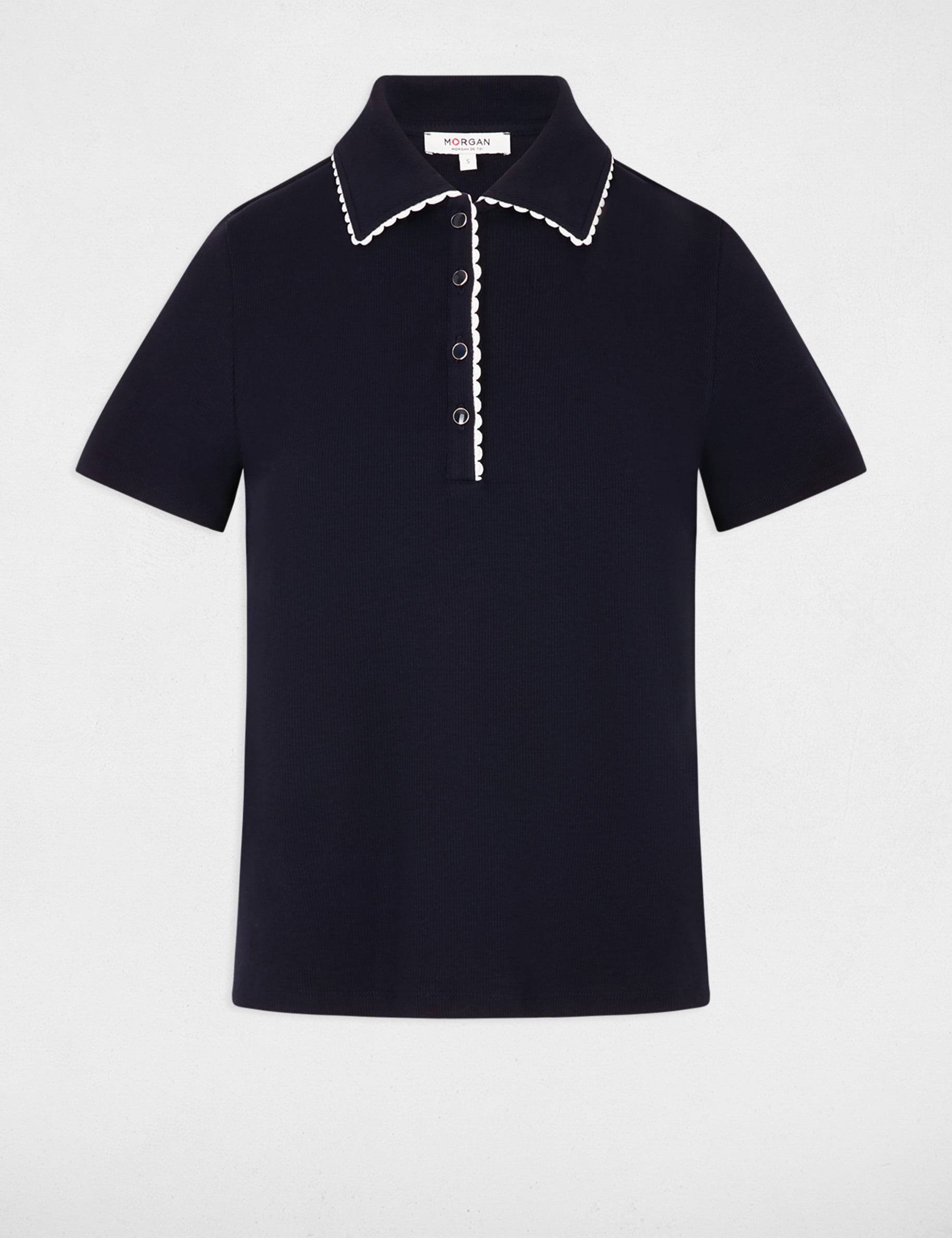 Top cintr&eacute; col &agrave; revers bleu marine femme