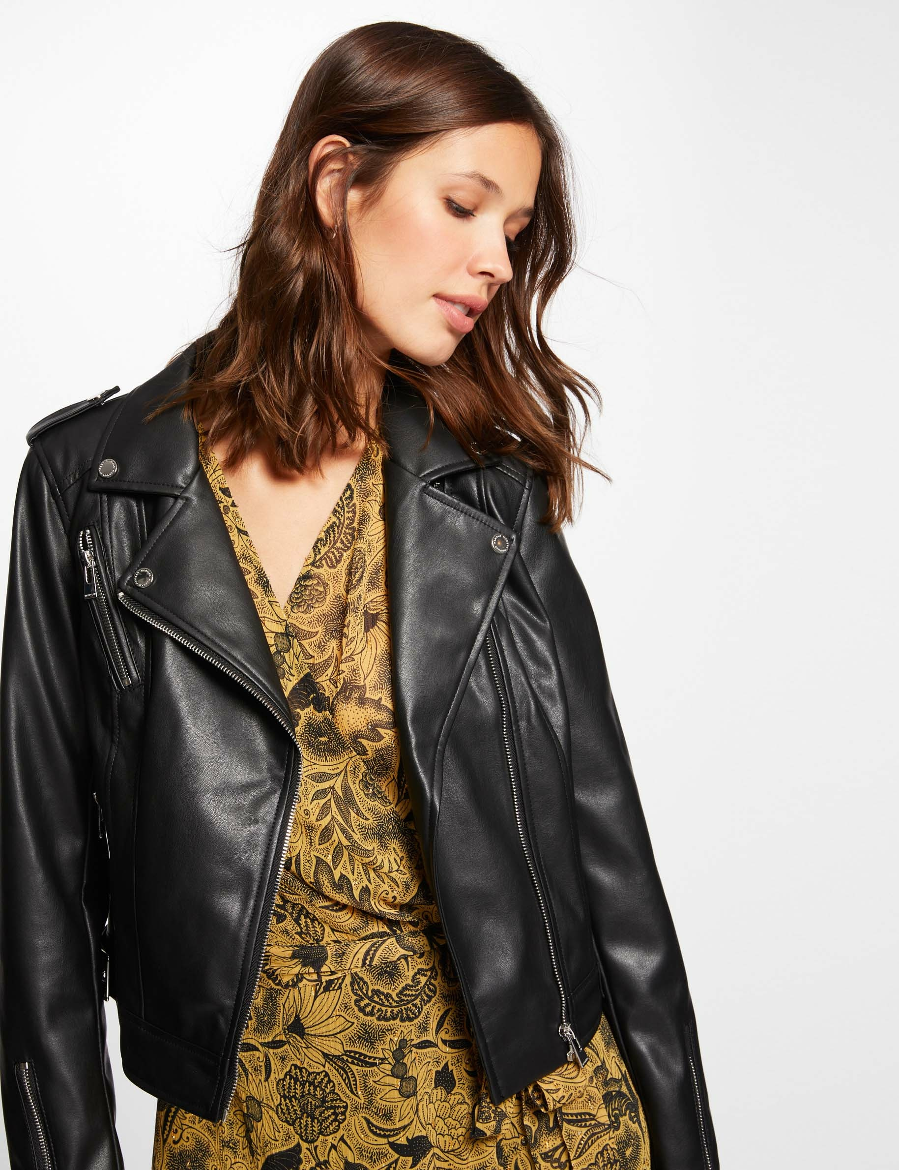 Blouson droit zippé noir femme Blouson droit zippé noir femme