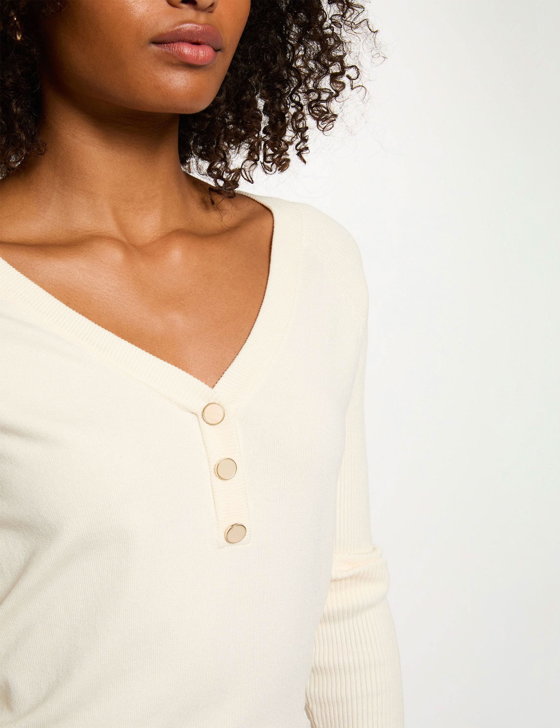 Pull manches 3/4 col en V gris clair femme grande taille | La Halle