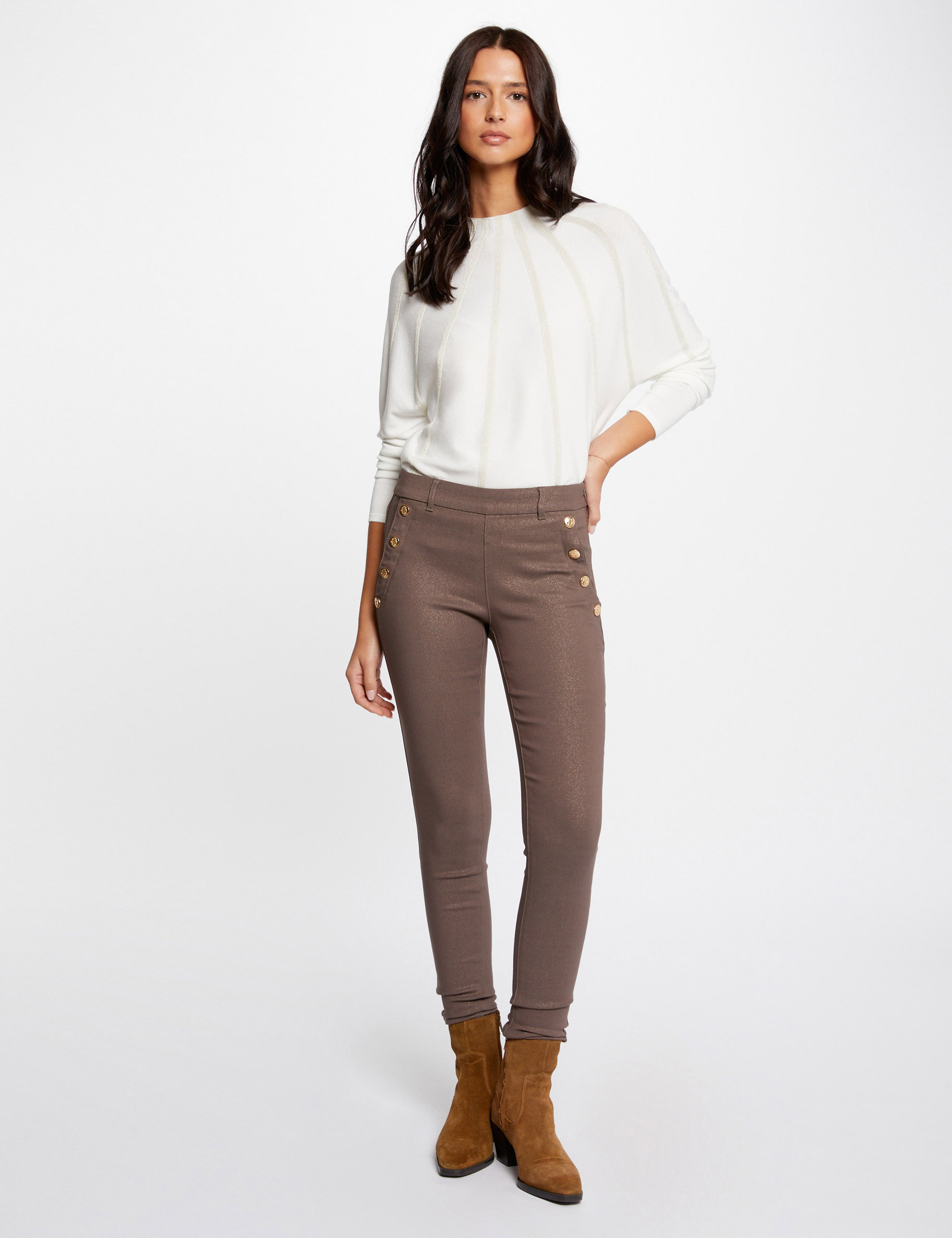 Pull manches longues à col montant ivoire femme