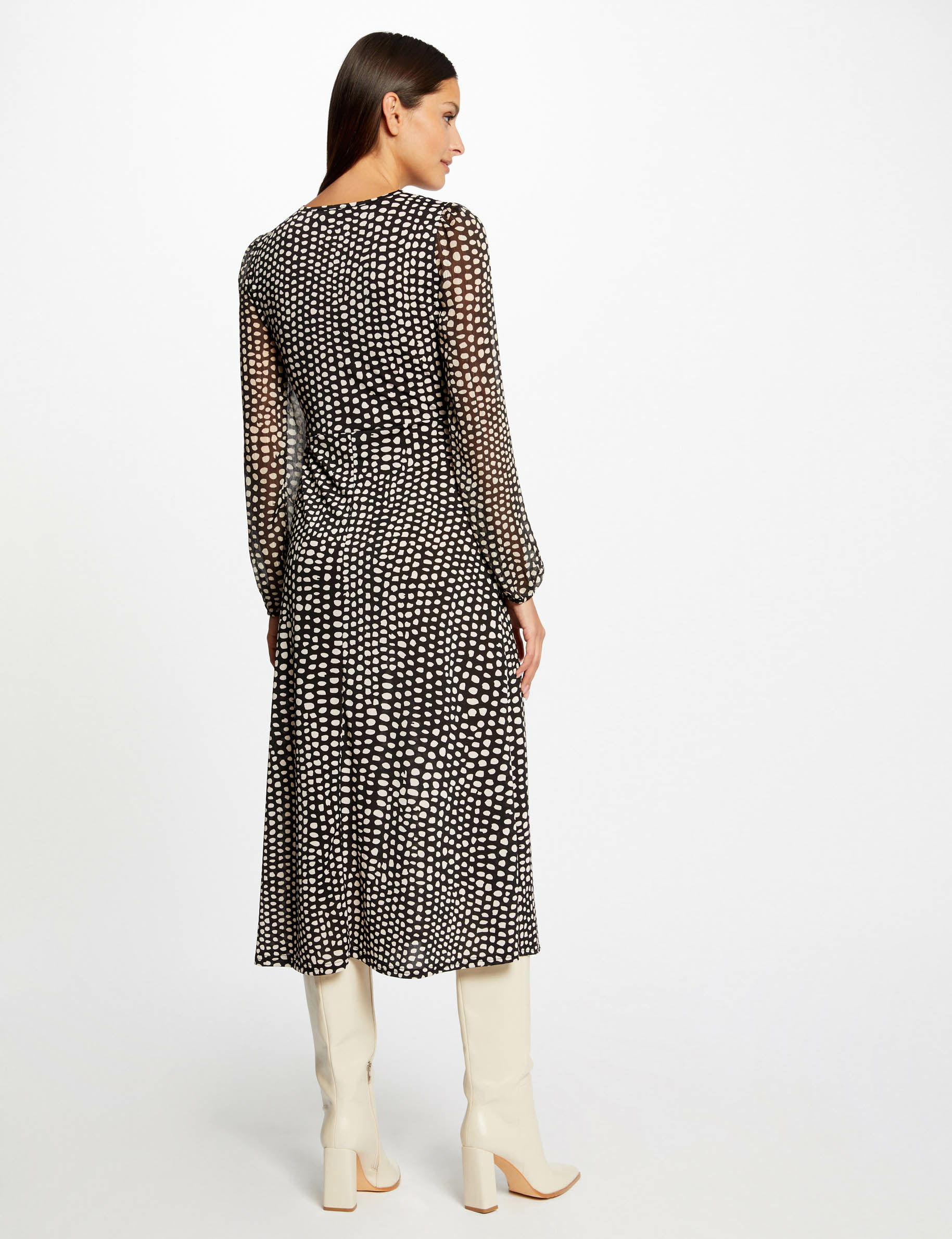 robe longue droite imprime a pois noir femme Robe longue droite imprimé à pois noir femme