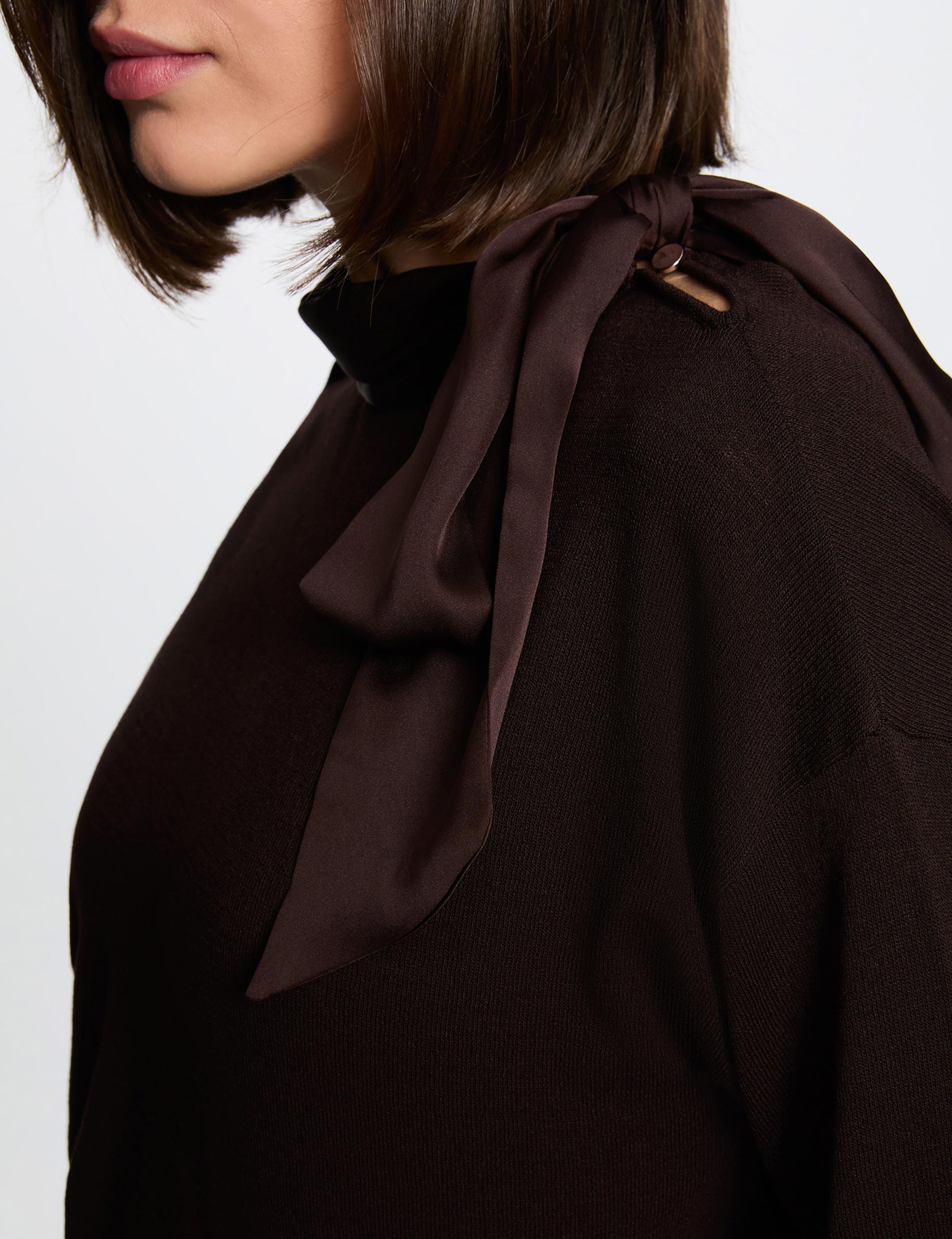 Pull col rond manches longues marron fonc&eacute; femme