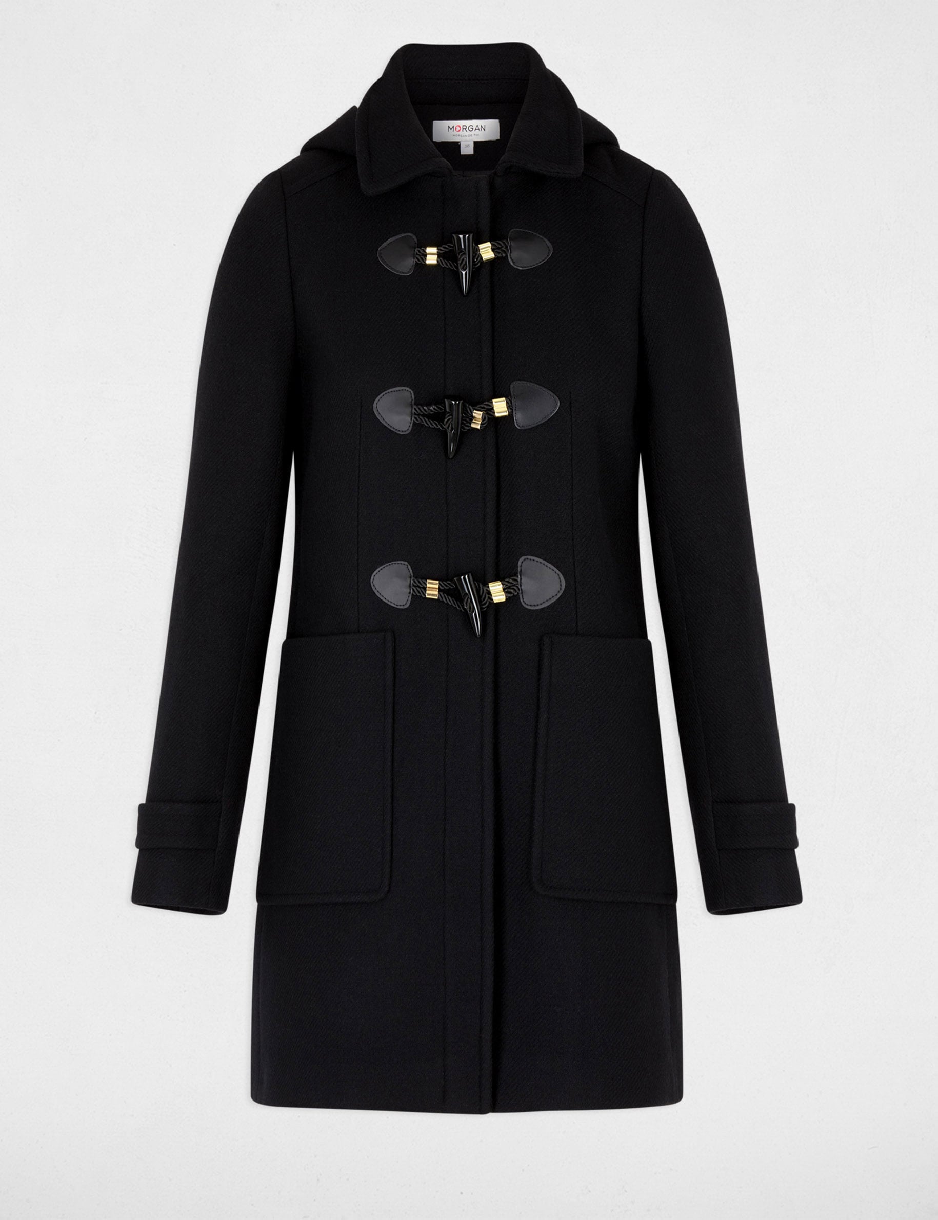 Manteau mi-long brandebourg noir femme