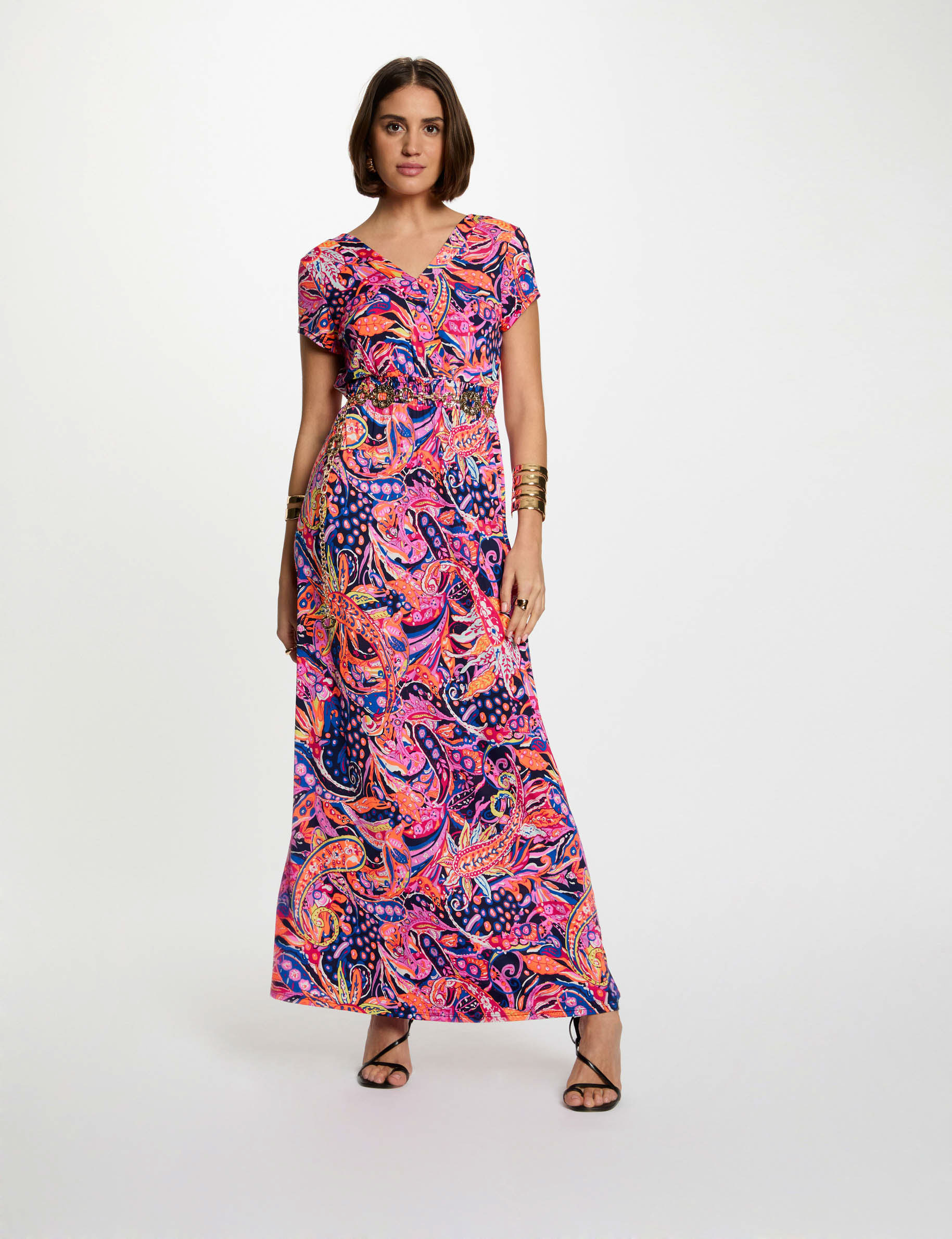 robe longue droite imprimee multicolore femme Robe longue droite imprimée multicolore femme