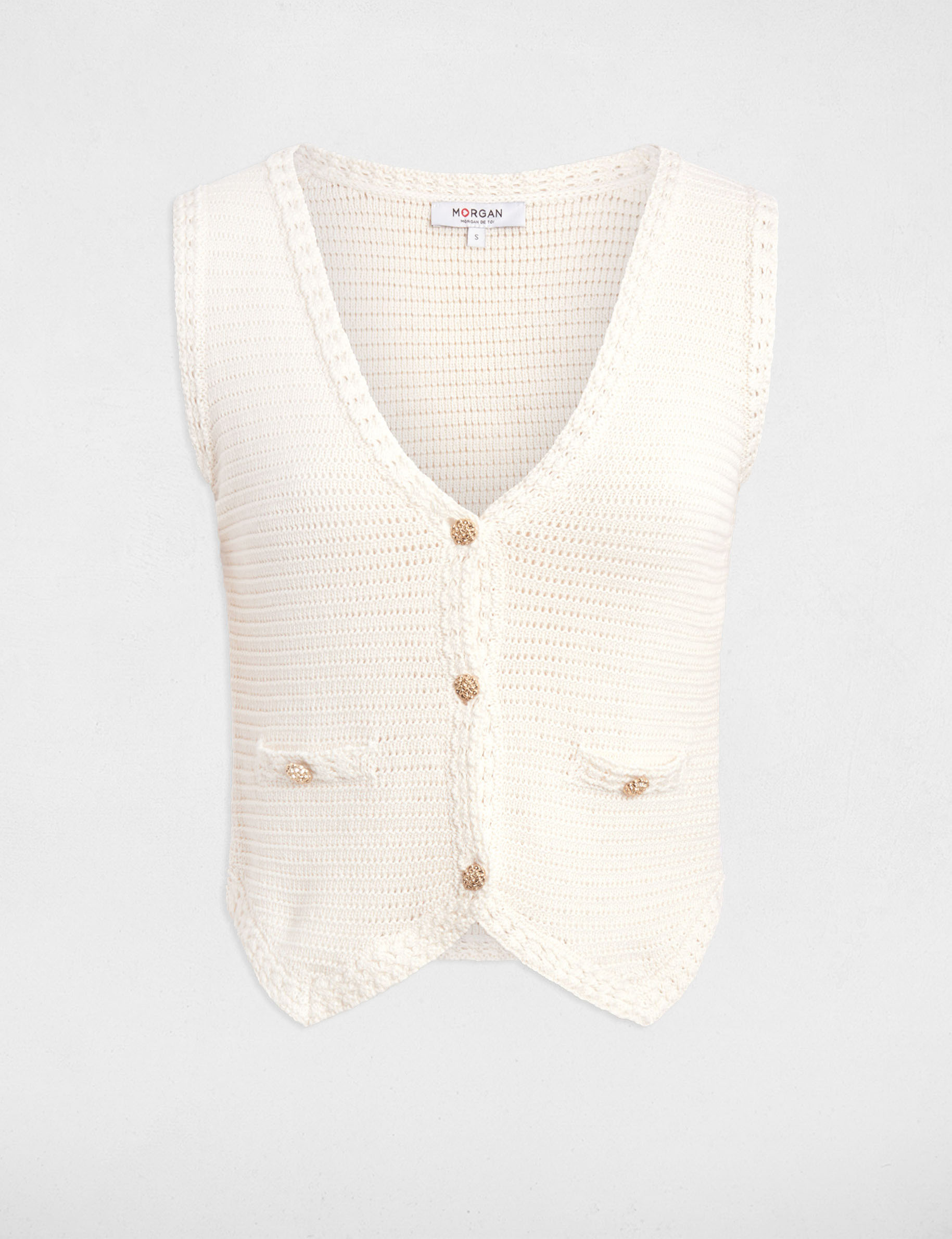 Gilet sans manches ivoire femme