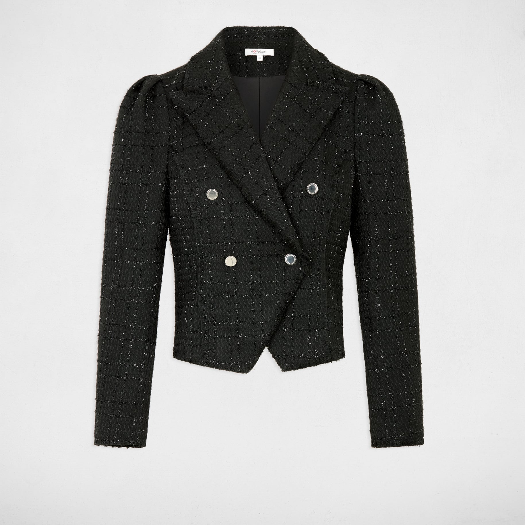 Veste tweed cintr&eacute;e noir femme