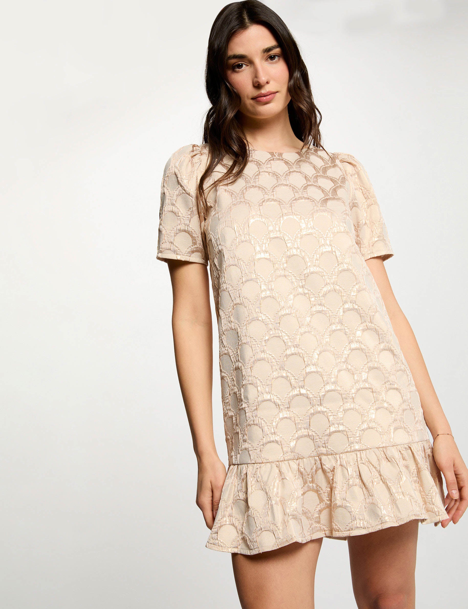 Robe courte jacquard rose pastel femme