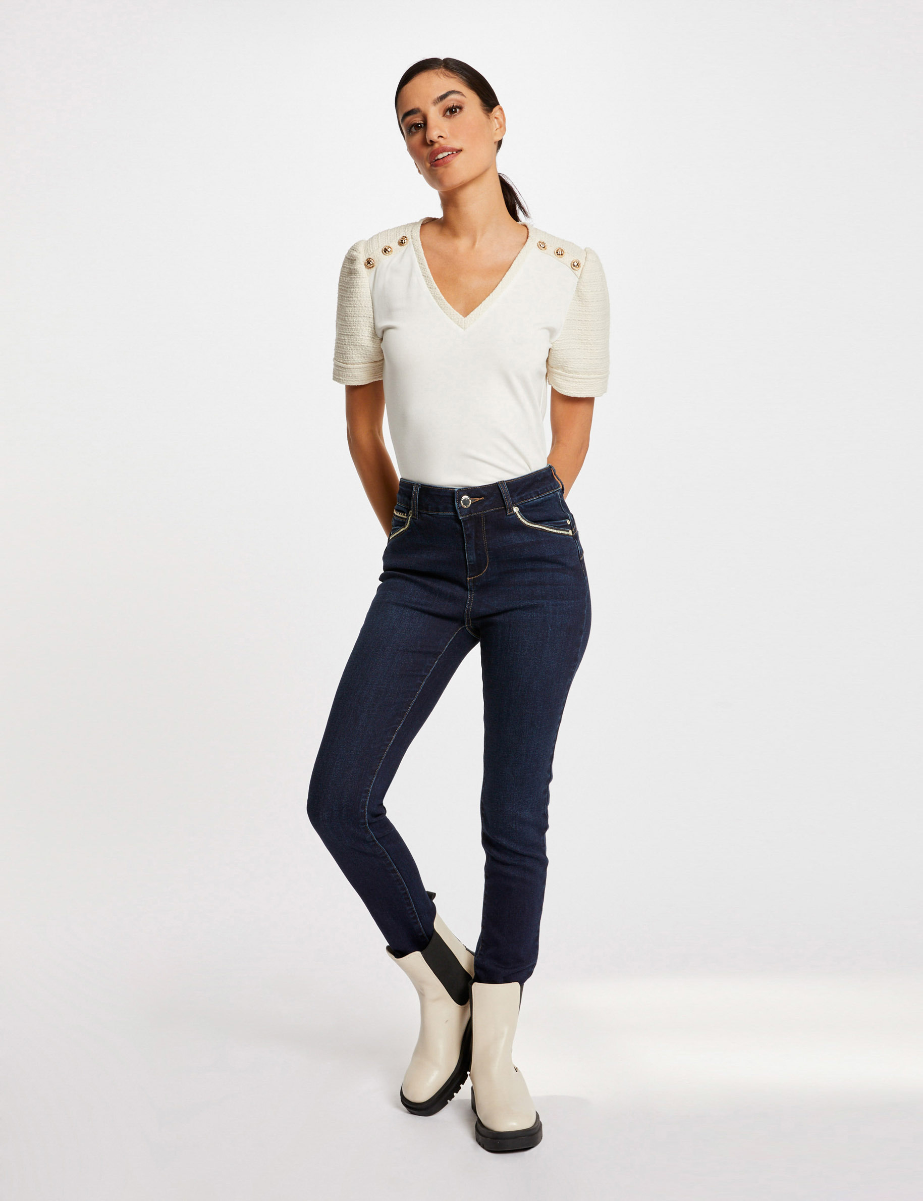 Jeans slim taille haute jean brut femme