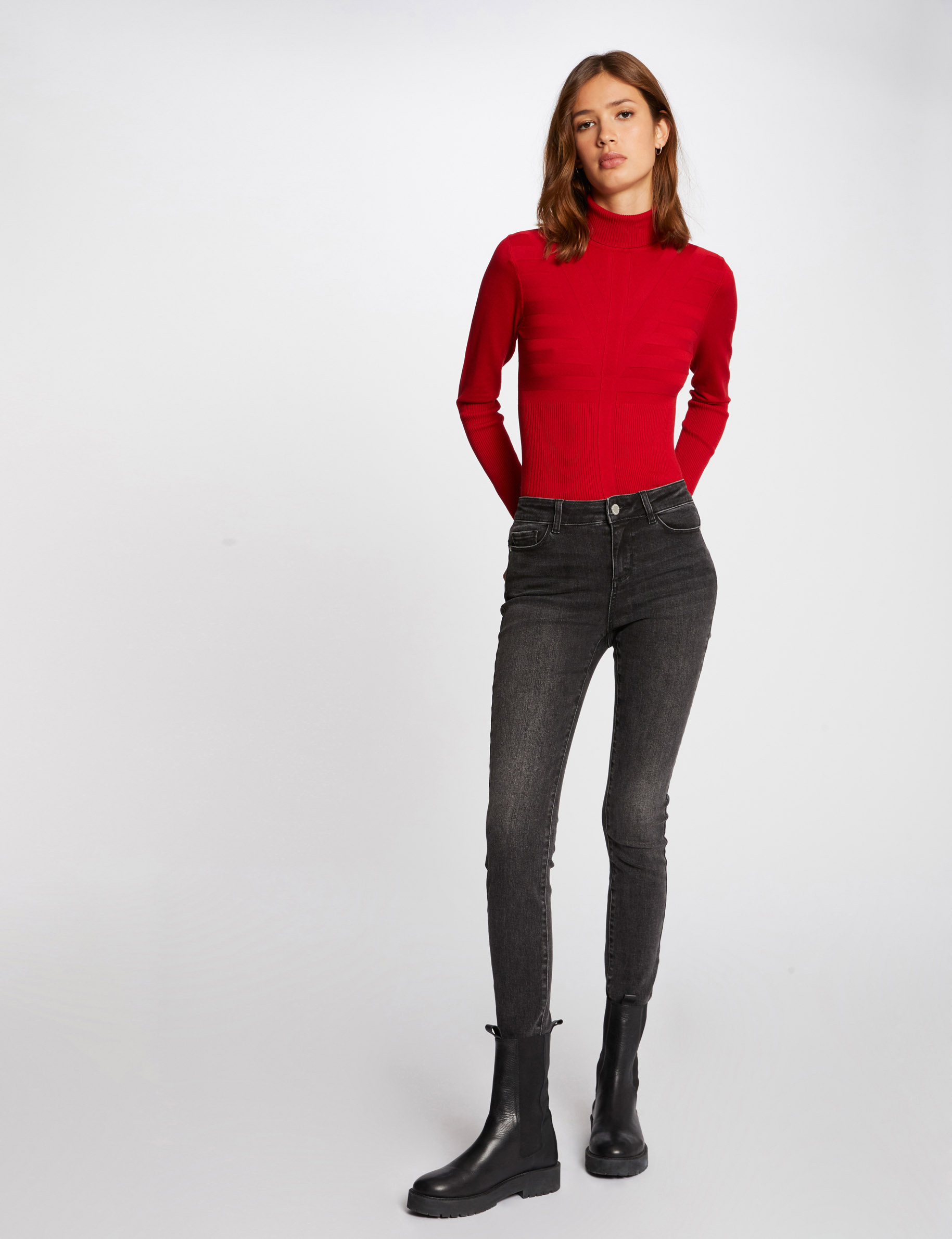pull manches longues avec col roule rouge femme Pull manches longues avec col roulé rouge femme