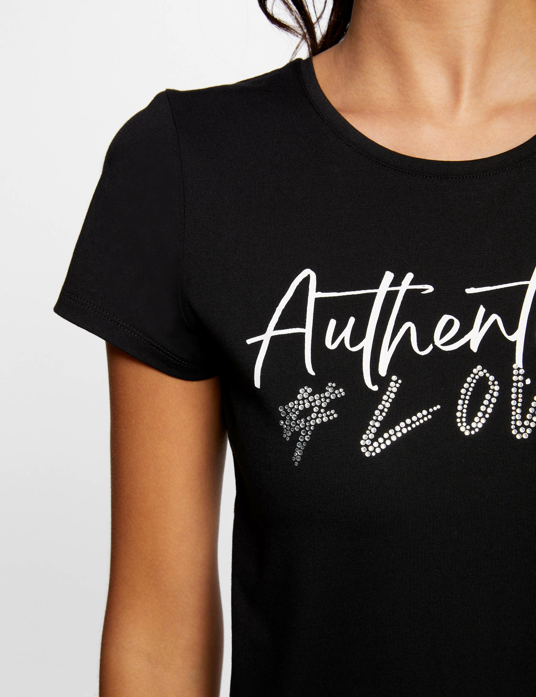 T-shirt manches courtes à inscription noir femme