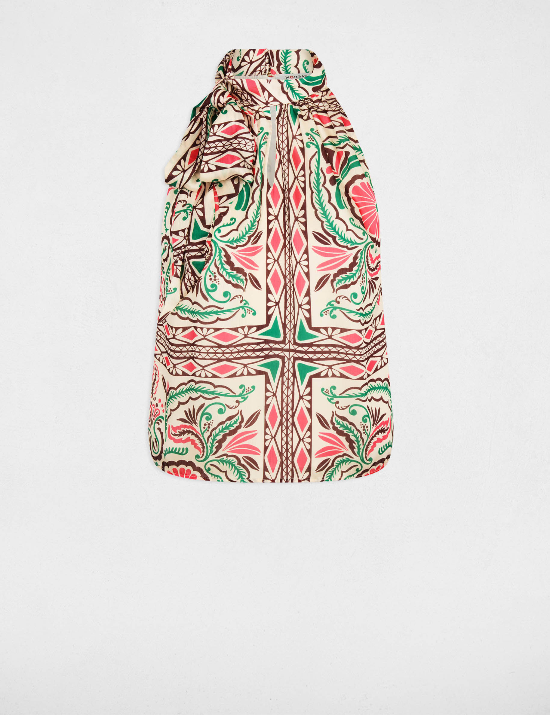 Blouse satin&eacute;e col montant multicolore femme