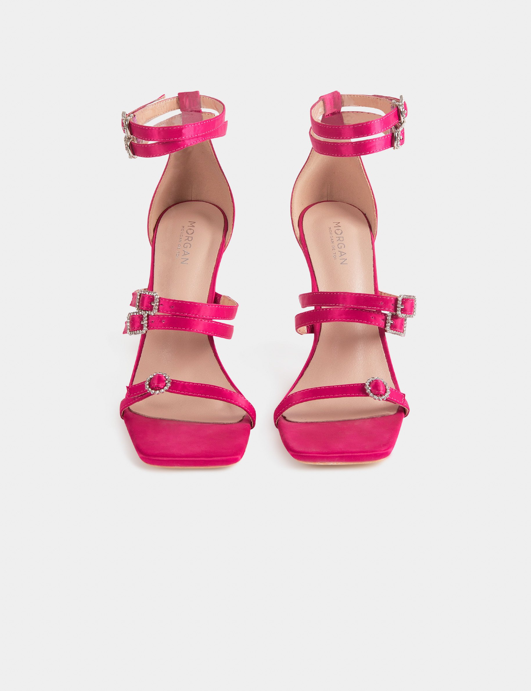 Sandales à talons avec détails bijoux rose femme