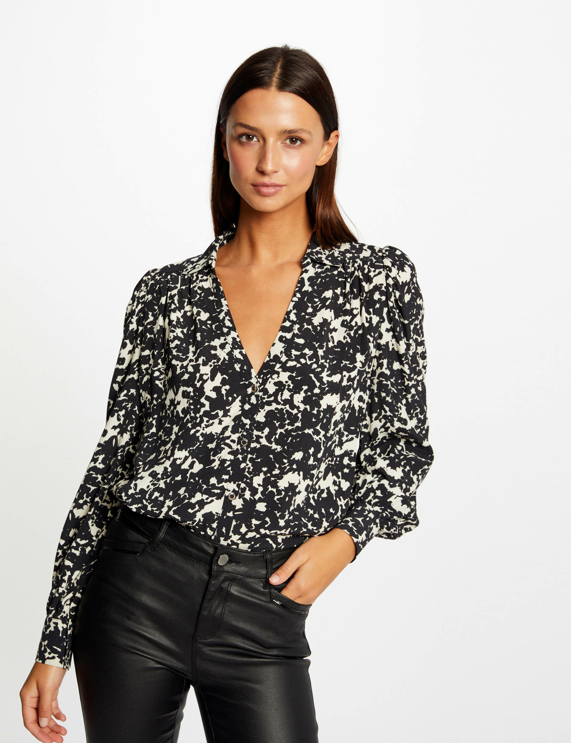 chemise manches longues imprime abstrait multico femme Chemise manches longues imprimé abstrait multico femme