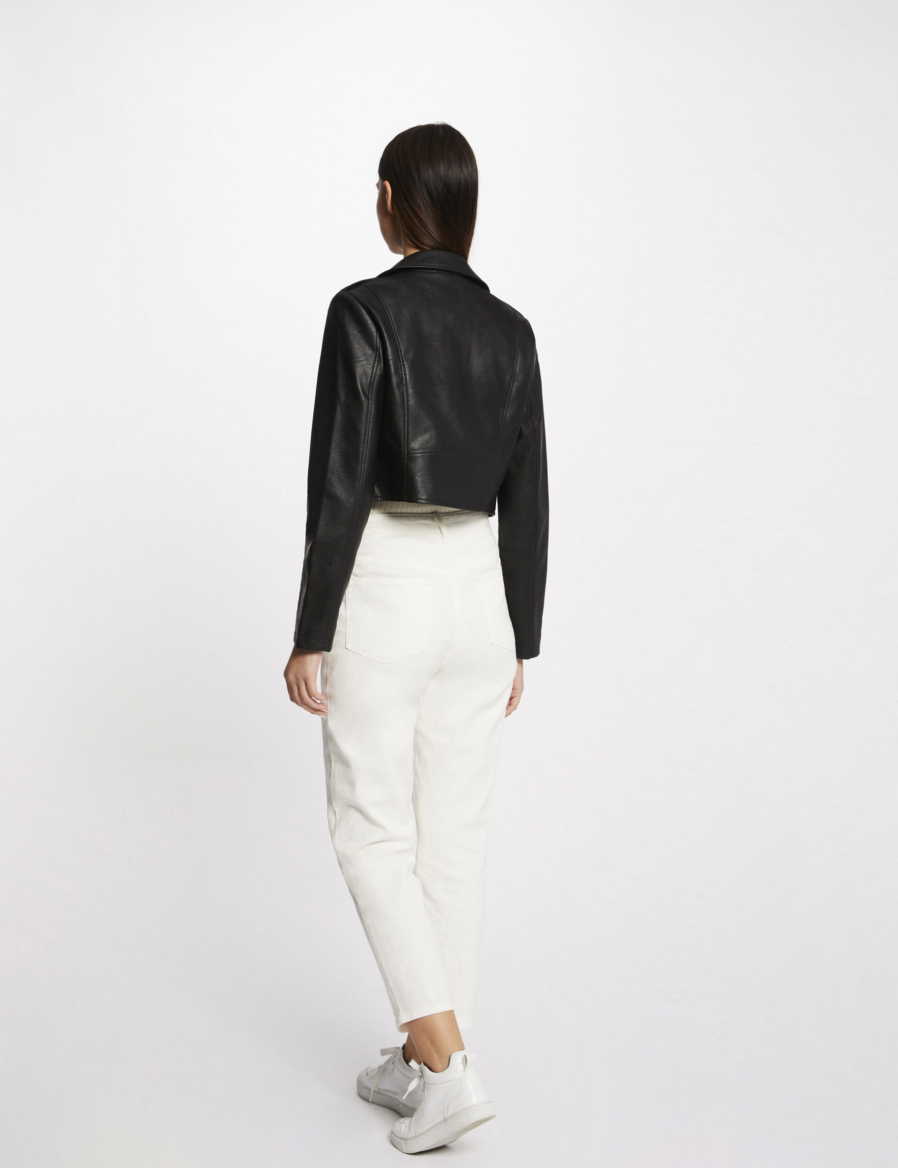 blouson droit zippe simili cuir noir femme Blouson droit zippé simili cuir noir femme