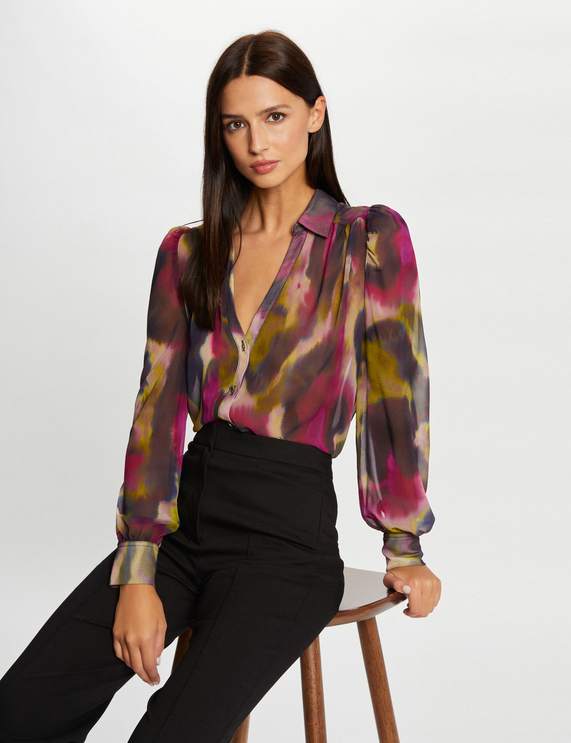 Chemise manches longues imprimé abstrait multico femme