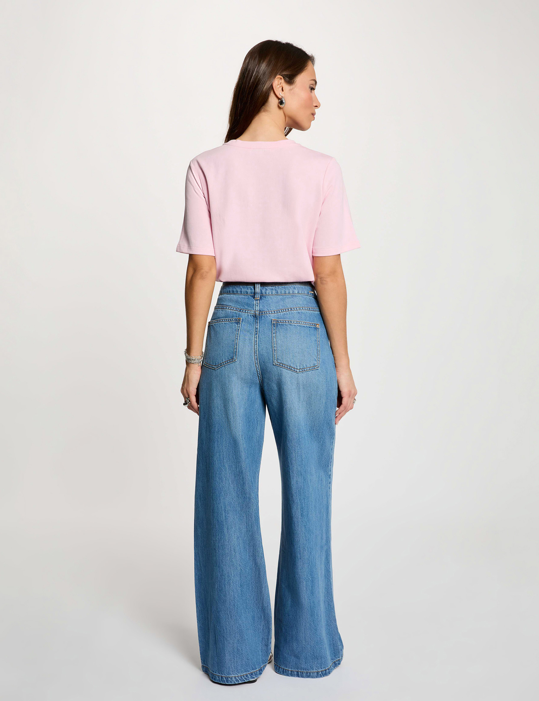 T-shirt droit col rond rose femme
