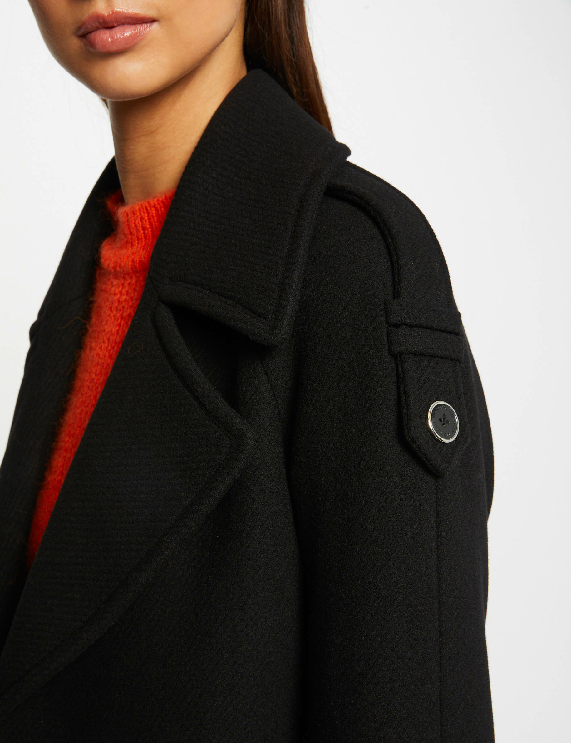 Manteau long cintr d tails simili cuir noir femme Morgan