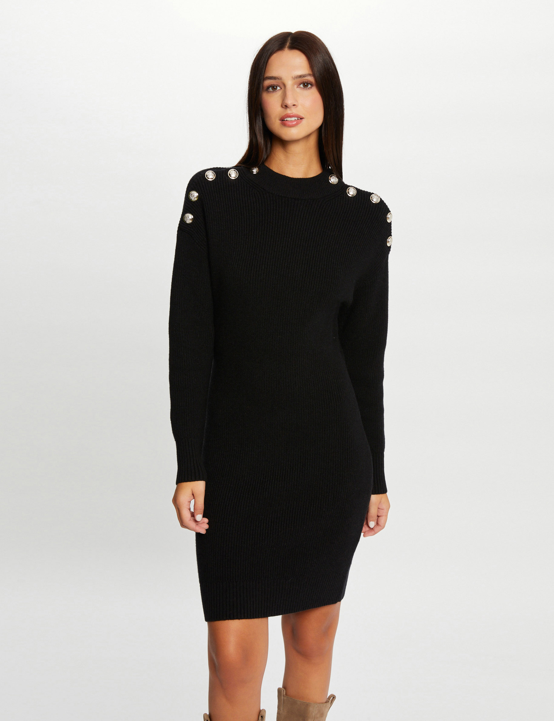 robe pull ajustee avec boutons noir femme Robe pull ajustée avec boutons noir femme