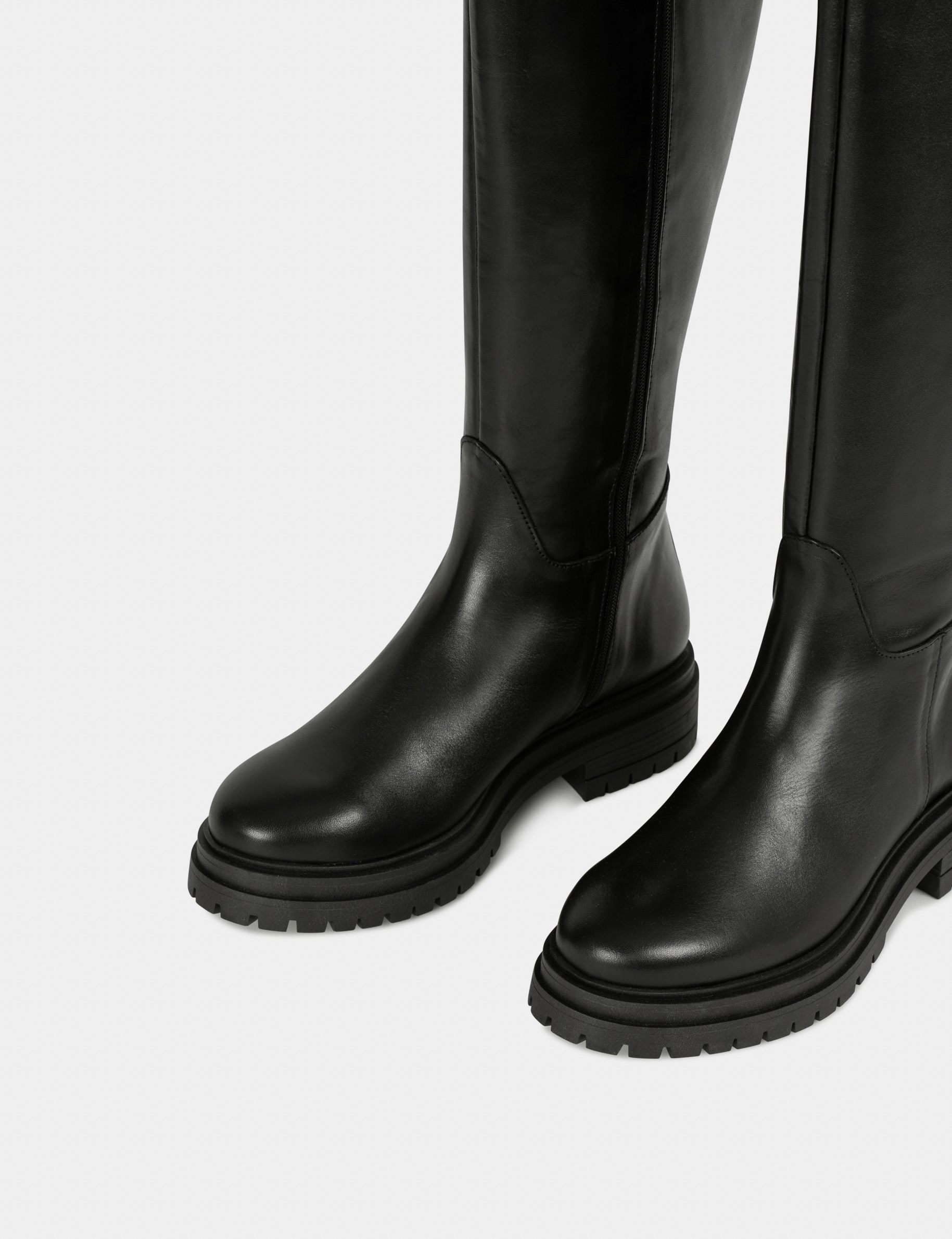 Bottes cavalières en cuir noir femme Bottes cavalières en cuir noir femme