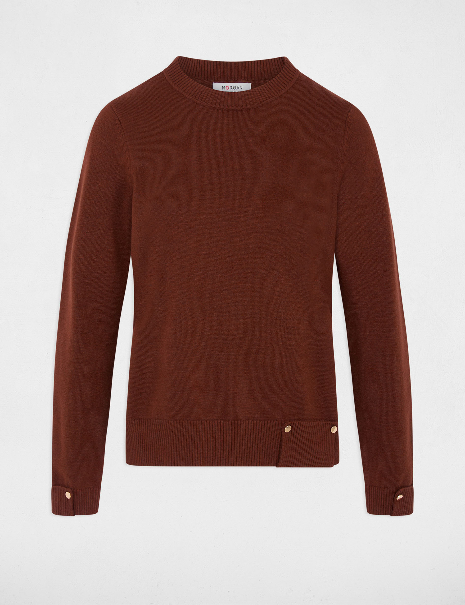 Pull col rond marron femme