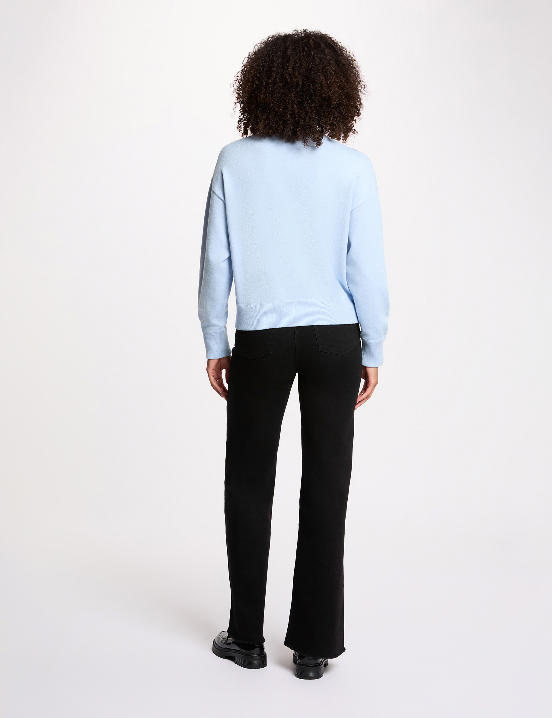 Pull &eacute;pais col rond bleu ciel femme