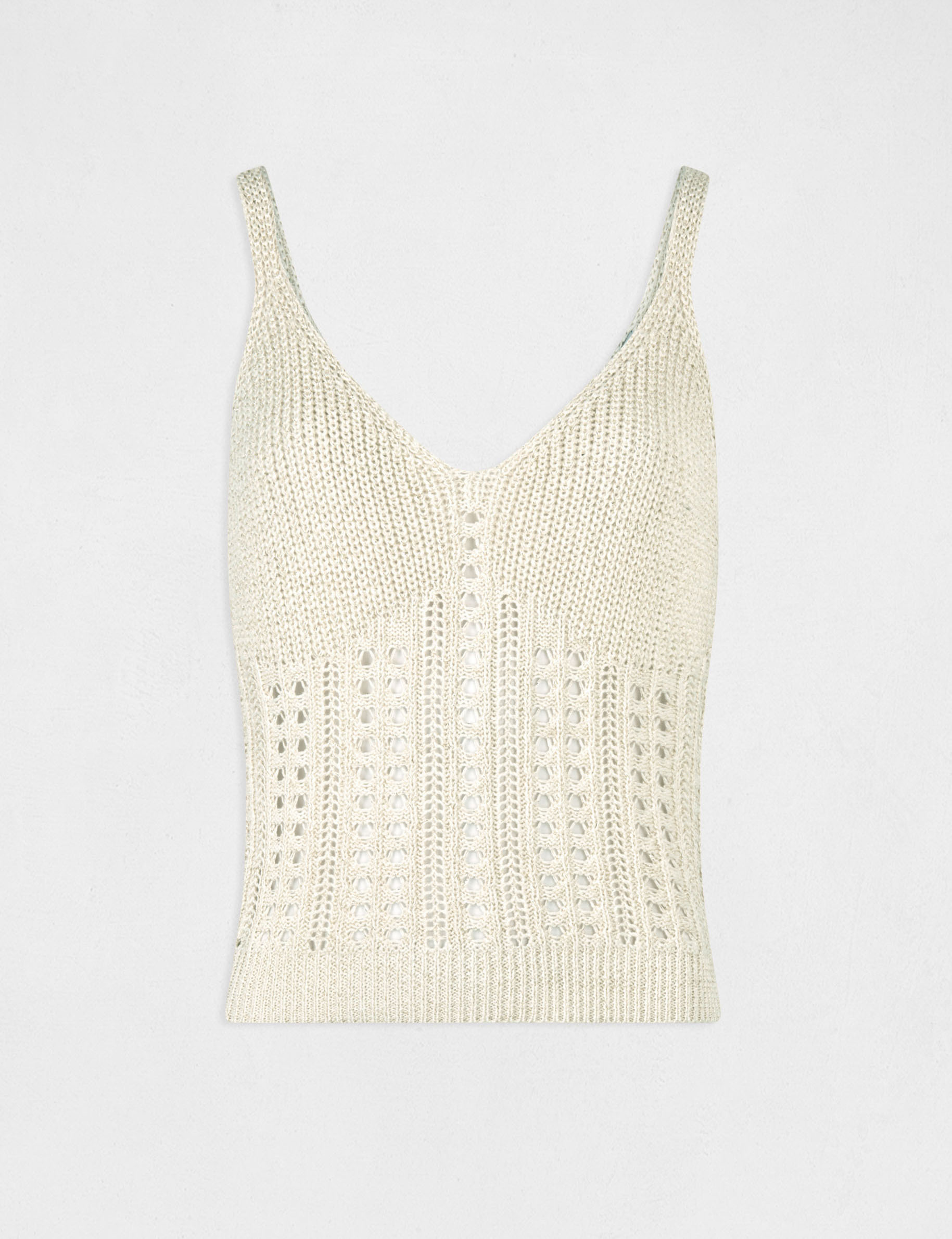 Débardeur pull à détails ajourés beige femme Débardeur pull à détails ajourés beige femme