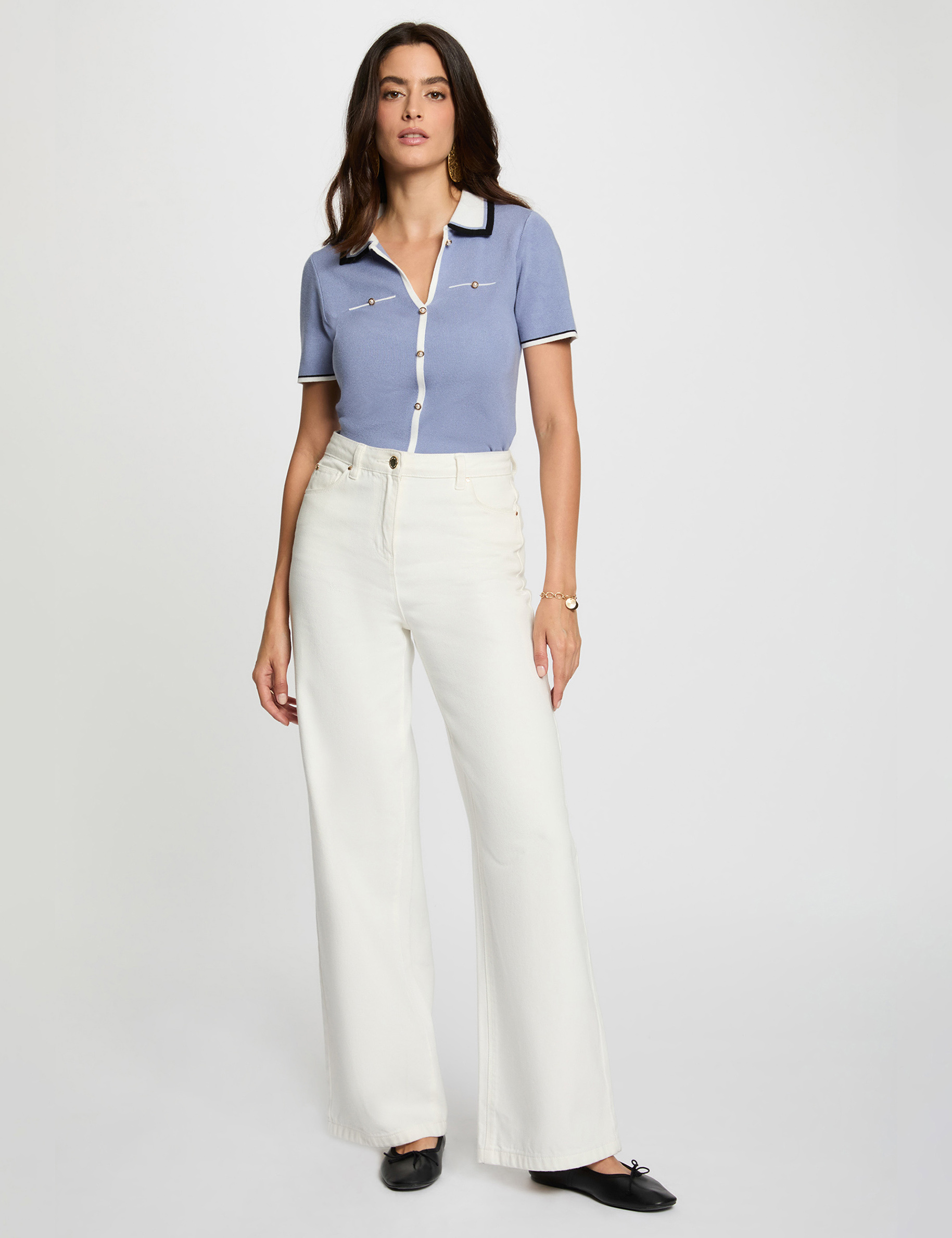 pull col polo manches courtes bleu femme Pull col polo manches courtes bleu femme