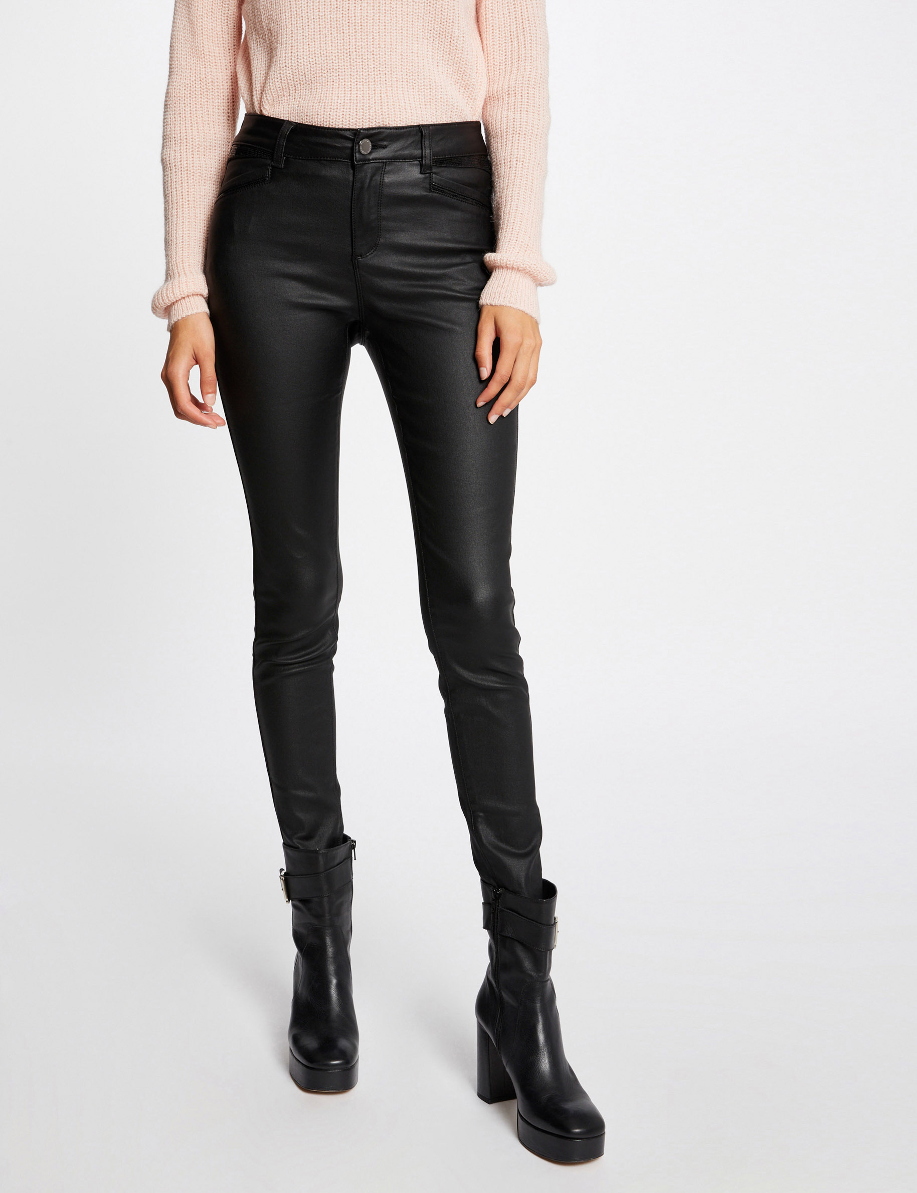 pantalon enduit noir femme