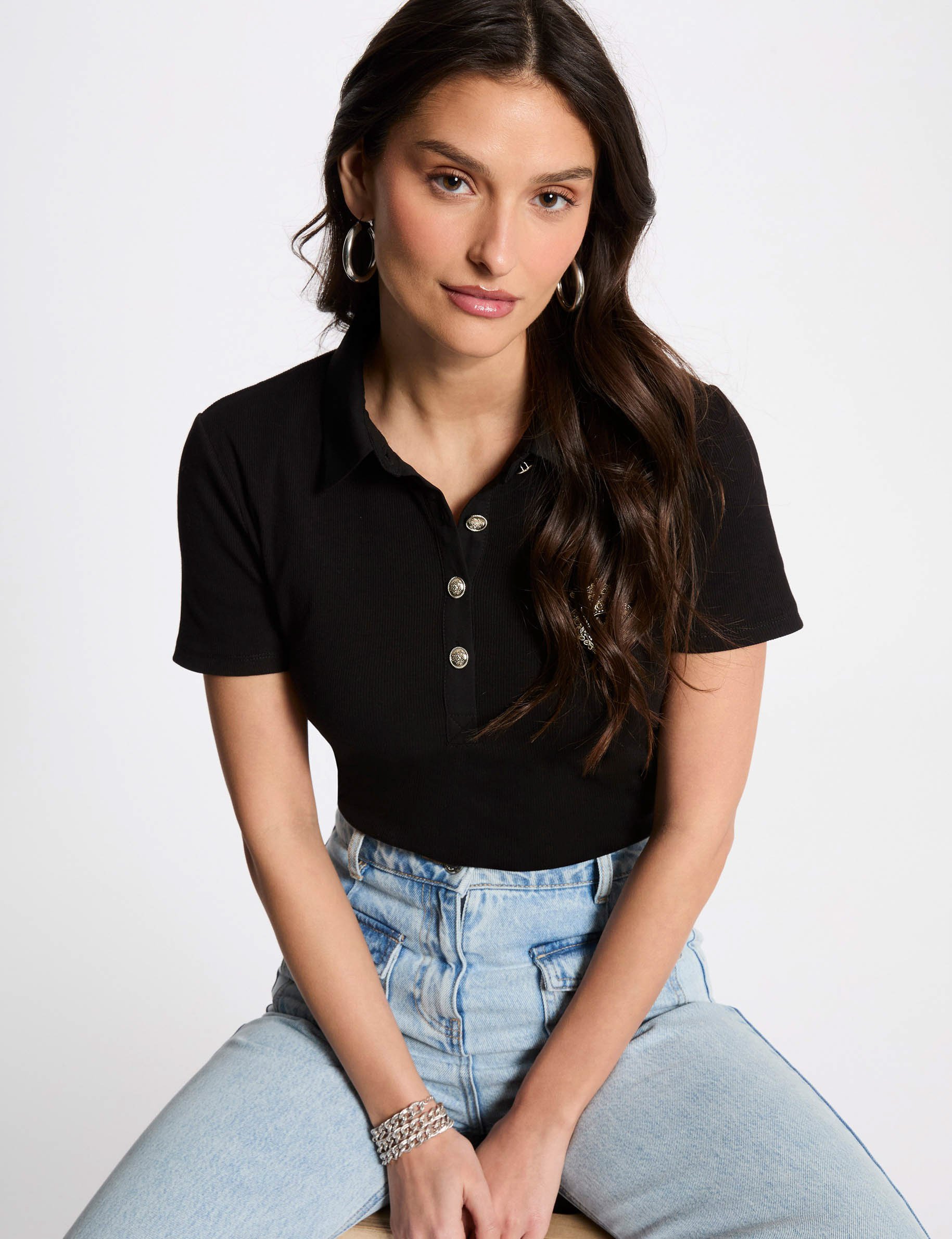 t shirt manches courtes noir femme T-shirt manches courtes noir femme