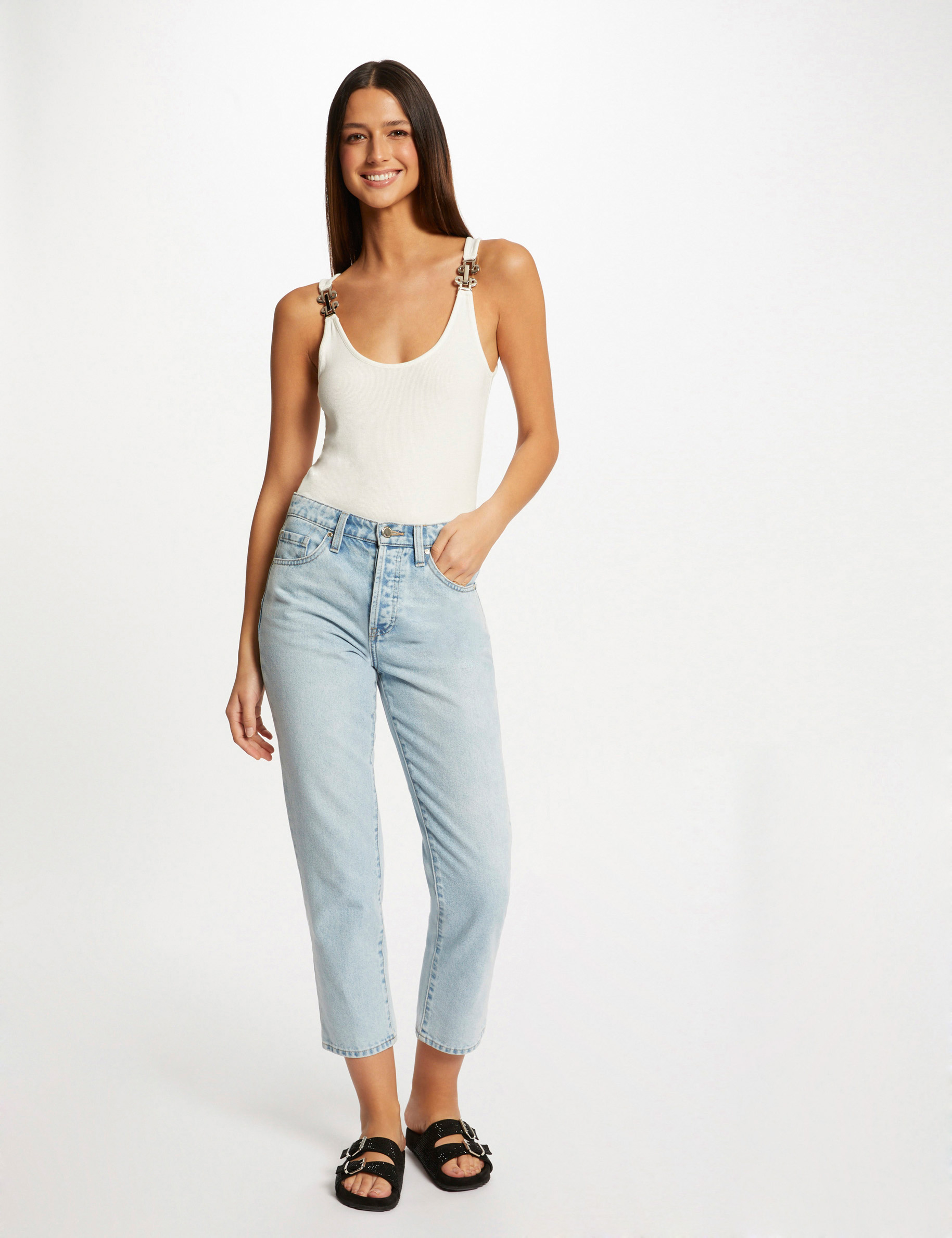 Débardeur bretelles larges à ornements ecru femme Débardeur bretelles larges à ornements ecru femme