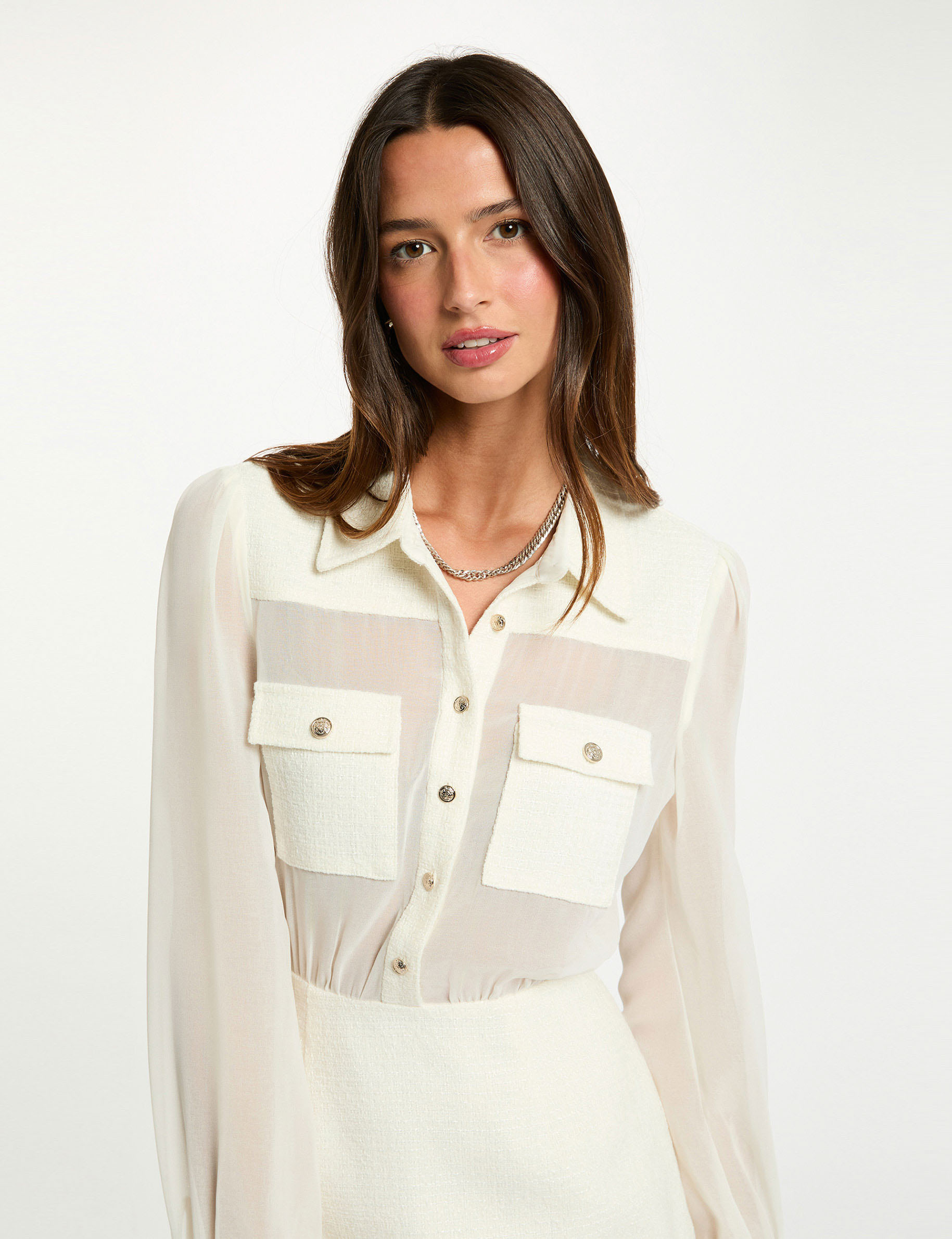 Robe courte tweed ecru femme