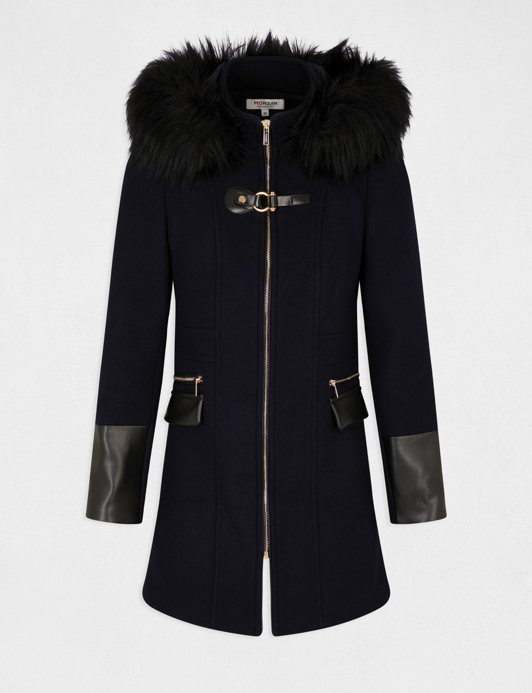 manteau droit zippe a capuche marine femme Manteau droit zippé à capuche marine femme