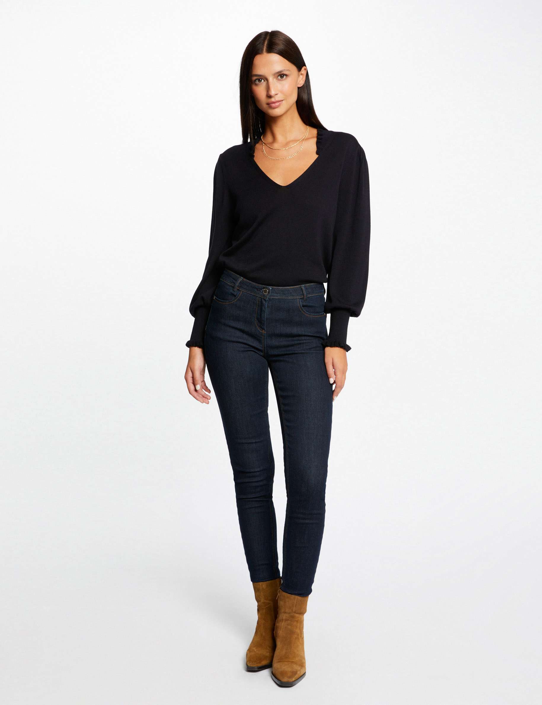 pull manches longues avec volants marine femme Pull manches longues avec volants marine femme