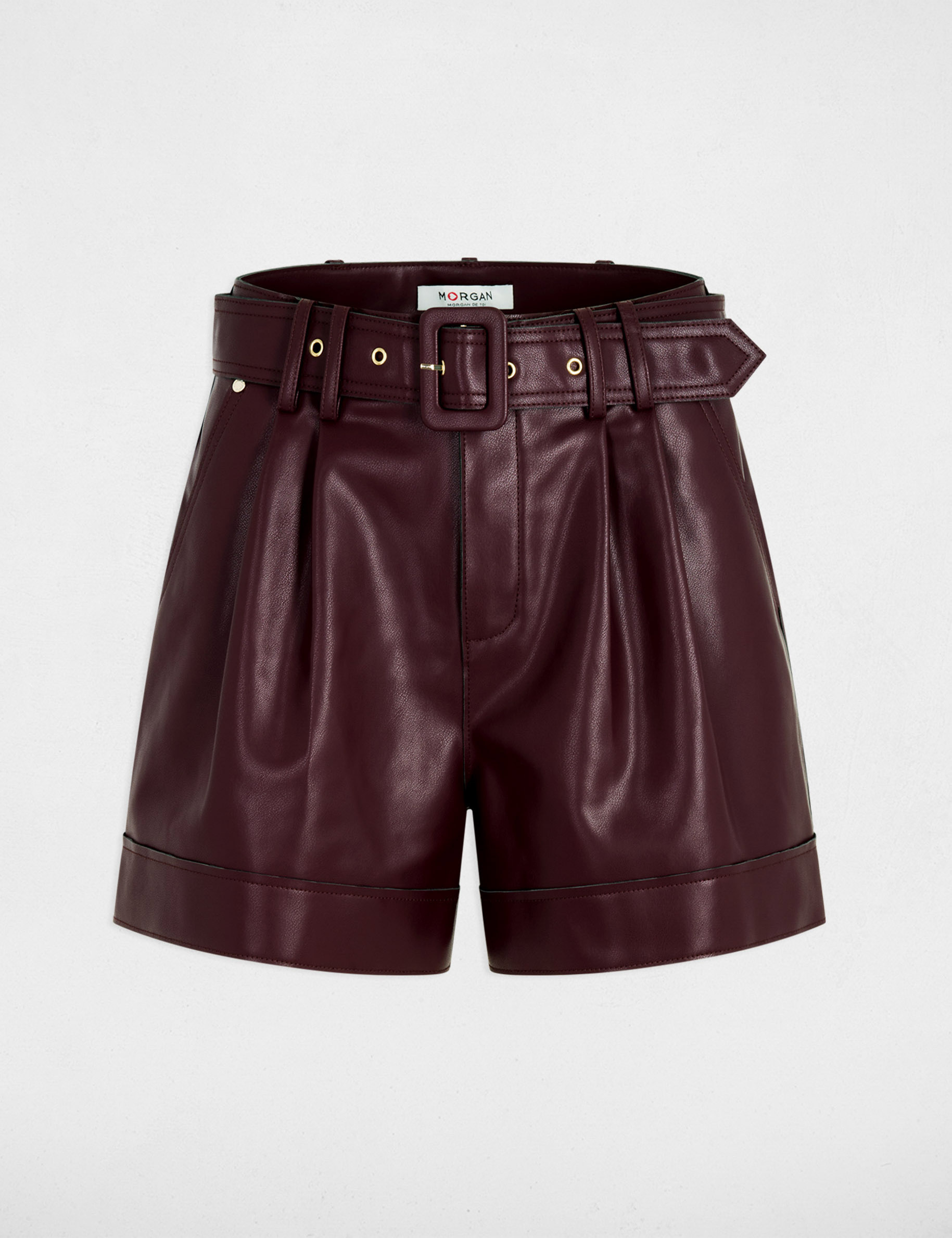 Short ajust&eacute; simili cuir prune femme