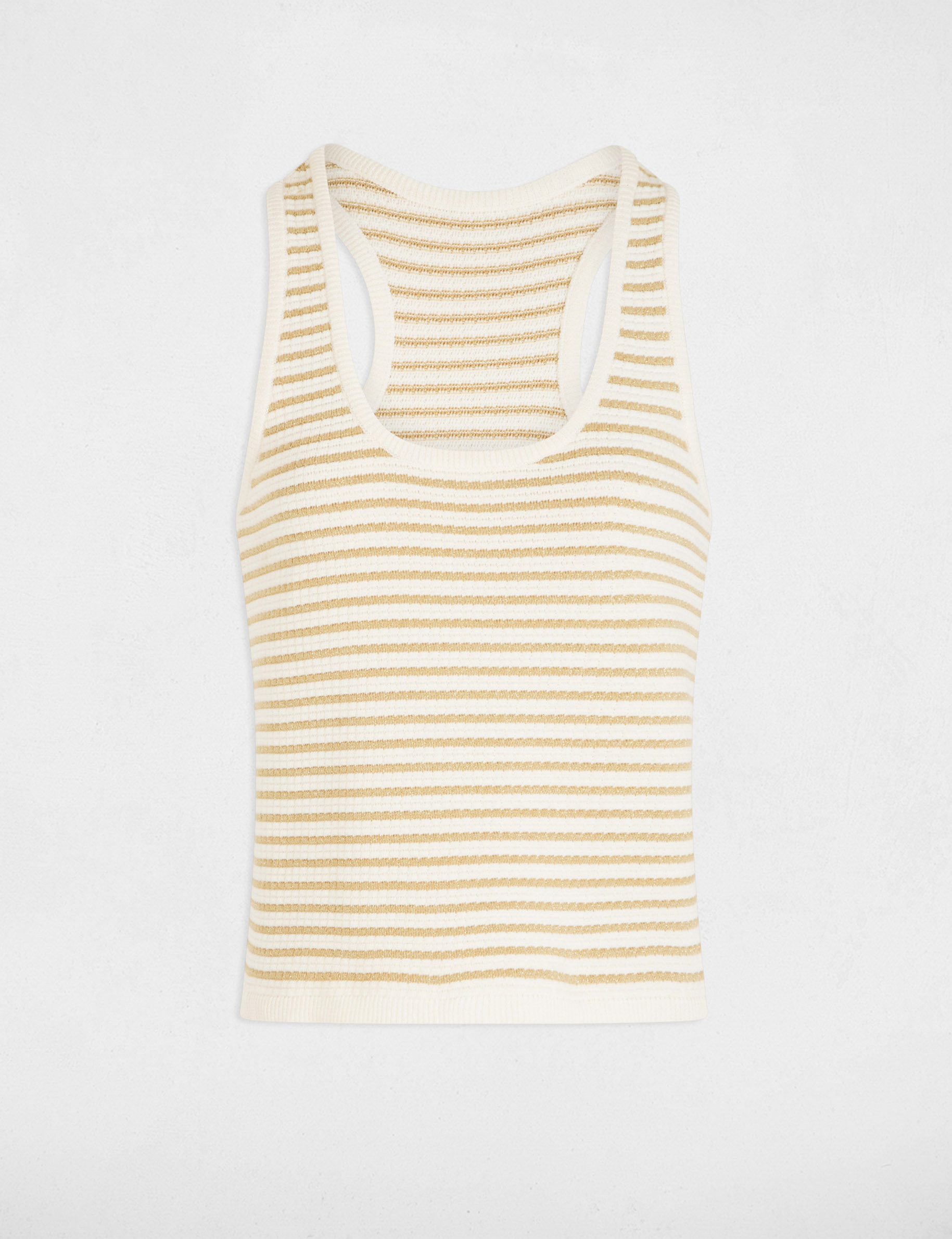 Top en maille ray&eacute; blanc femme