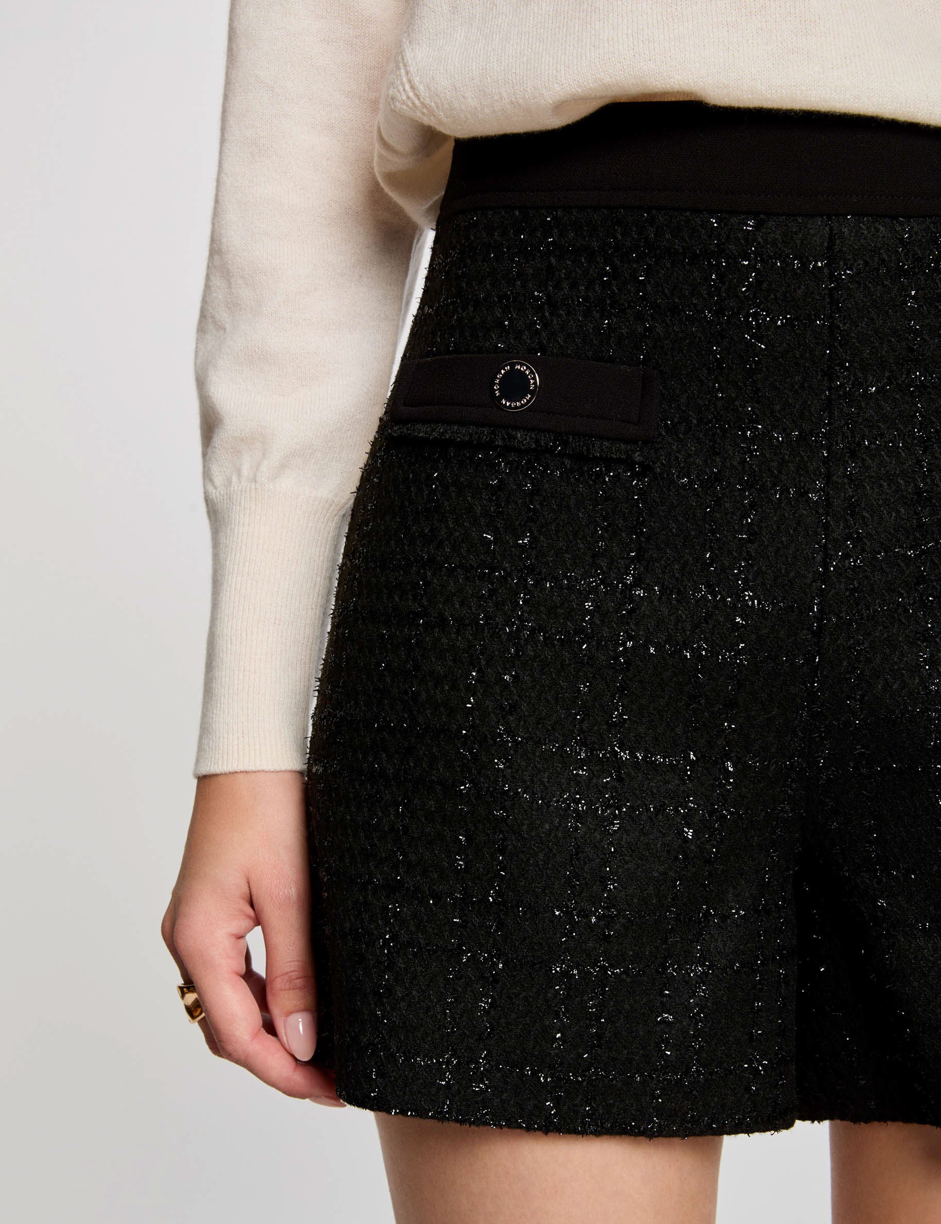 short ajuste tweed noir femme Short ajusté tweed noir femme
