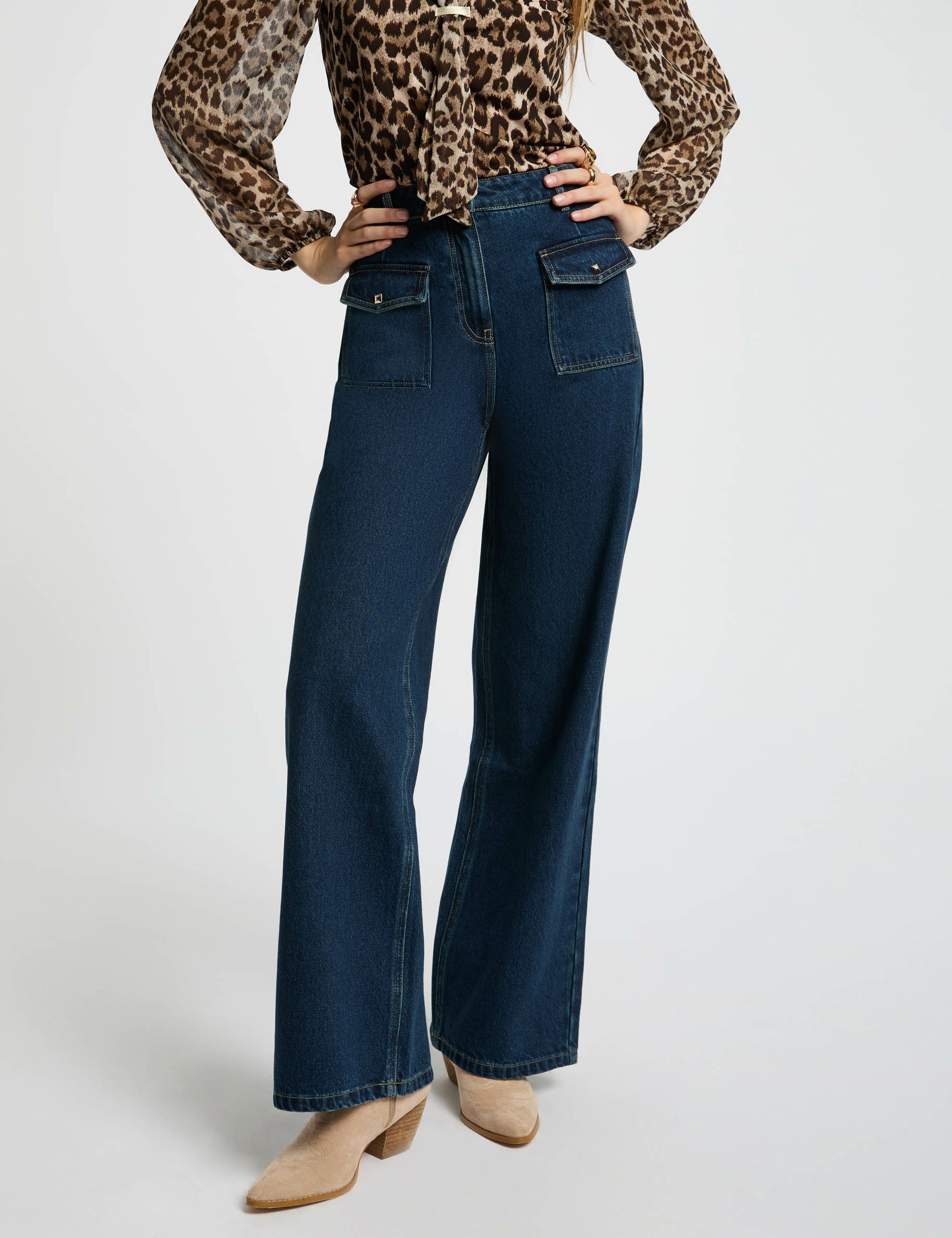 jeans large taille haute denim brut femme Jeans large taille haute denim brut femme