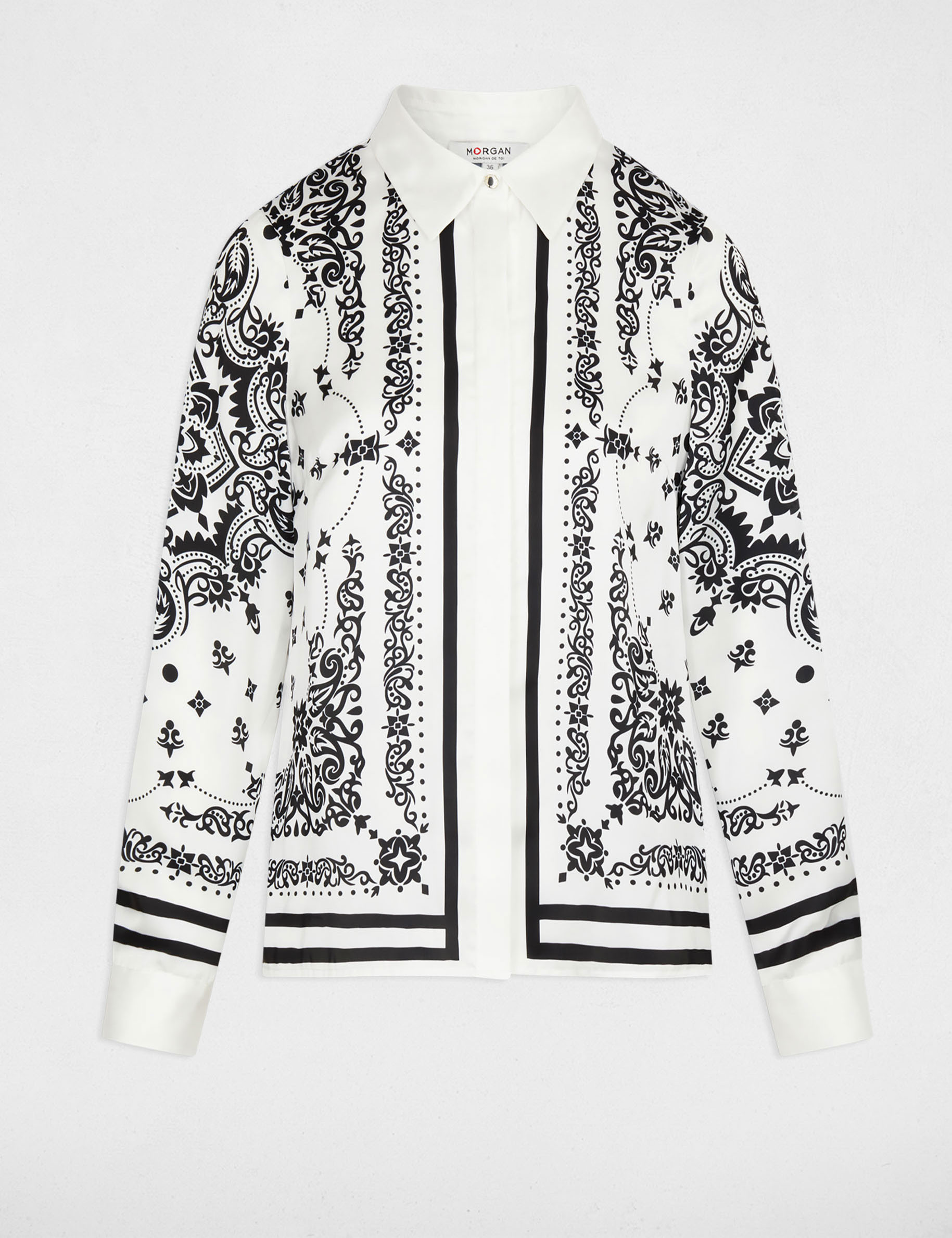 Chemise fluide imprim&eacute;e blanc femme