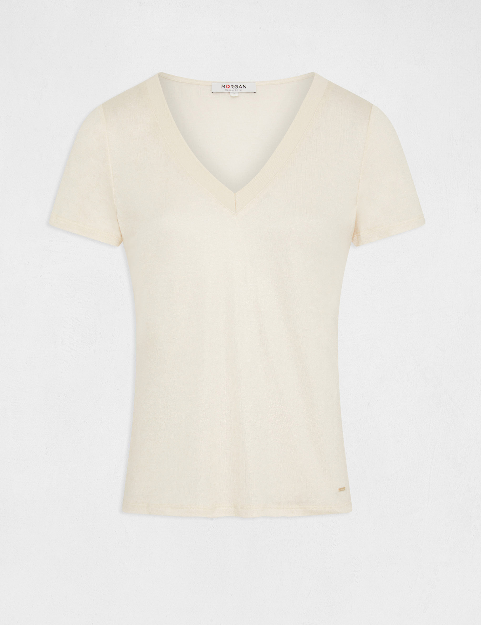 t shirt manches courtes fils metallises ivoire femme T-shirt manches courtes fils métallisés ivoire femme