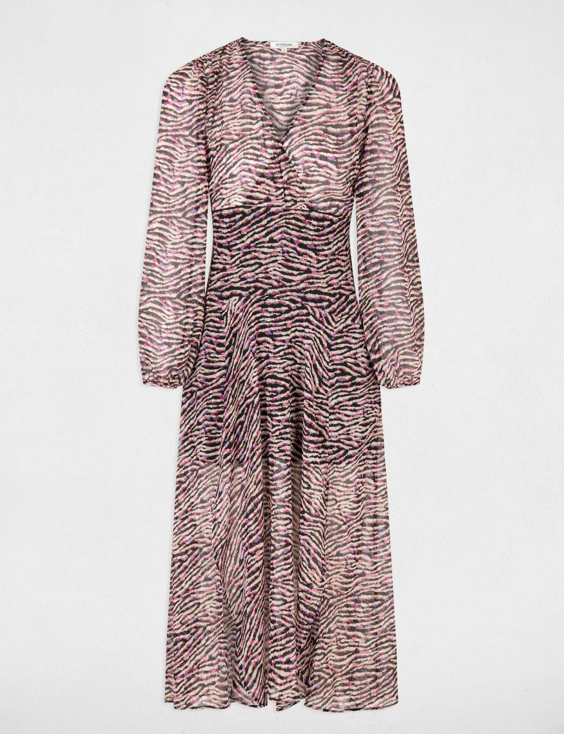 Robe longue évasée imprimé animalier multico femme