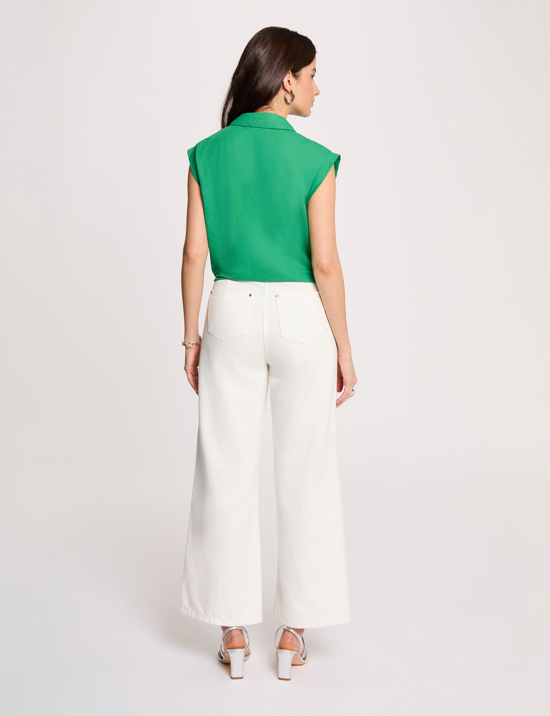 Blouse Sans Manches Esprit Femme - Taille 38 - Blanc/vert/jaune - Coupe Trapèze