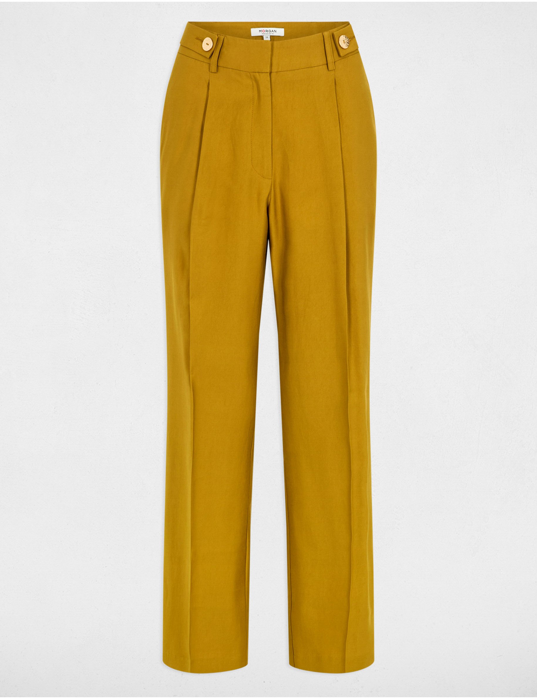 Pantalon carotte à pinces vert kaki femme
