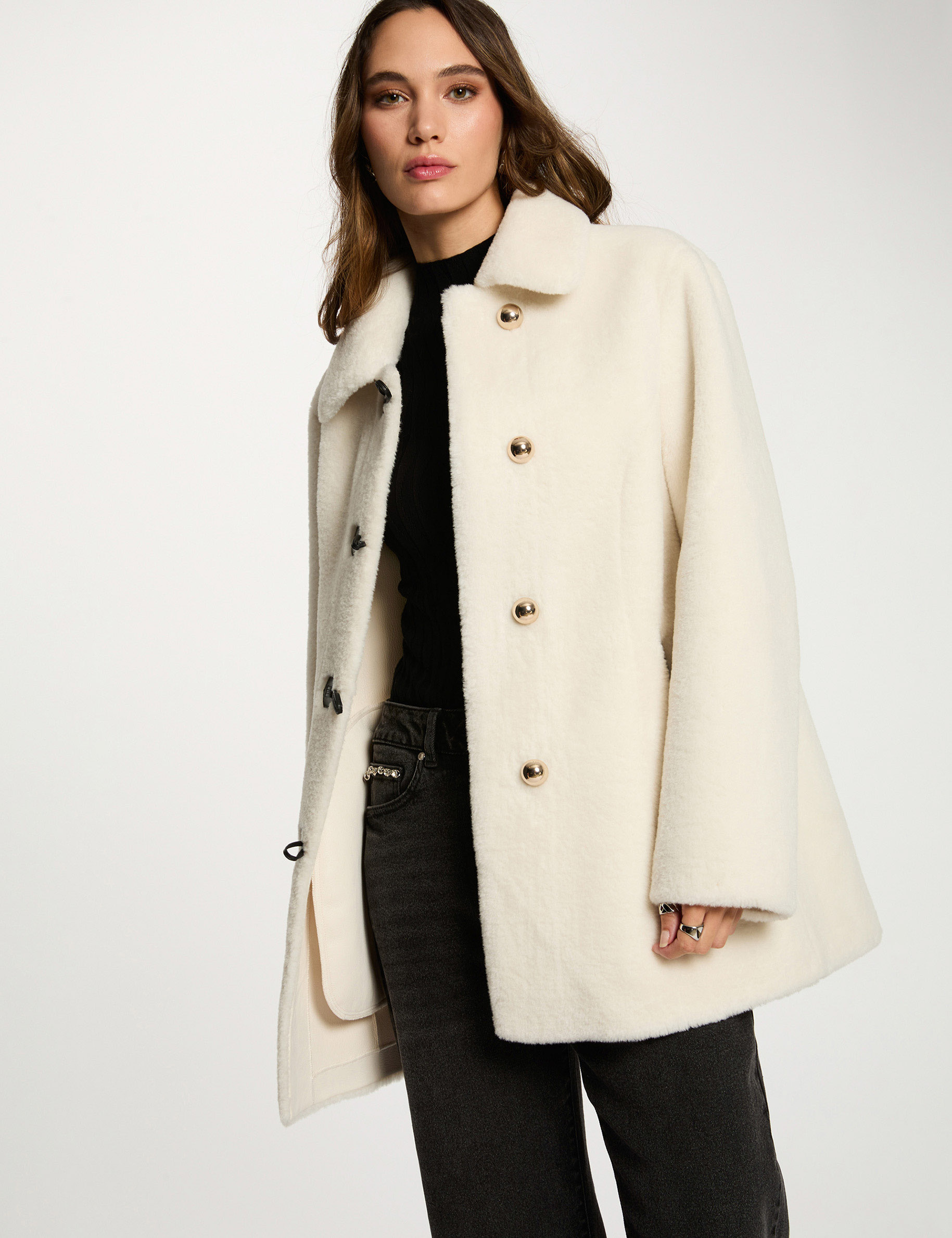 Manteau court fausse fourrure ivoire femme Morgan