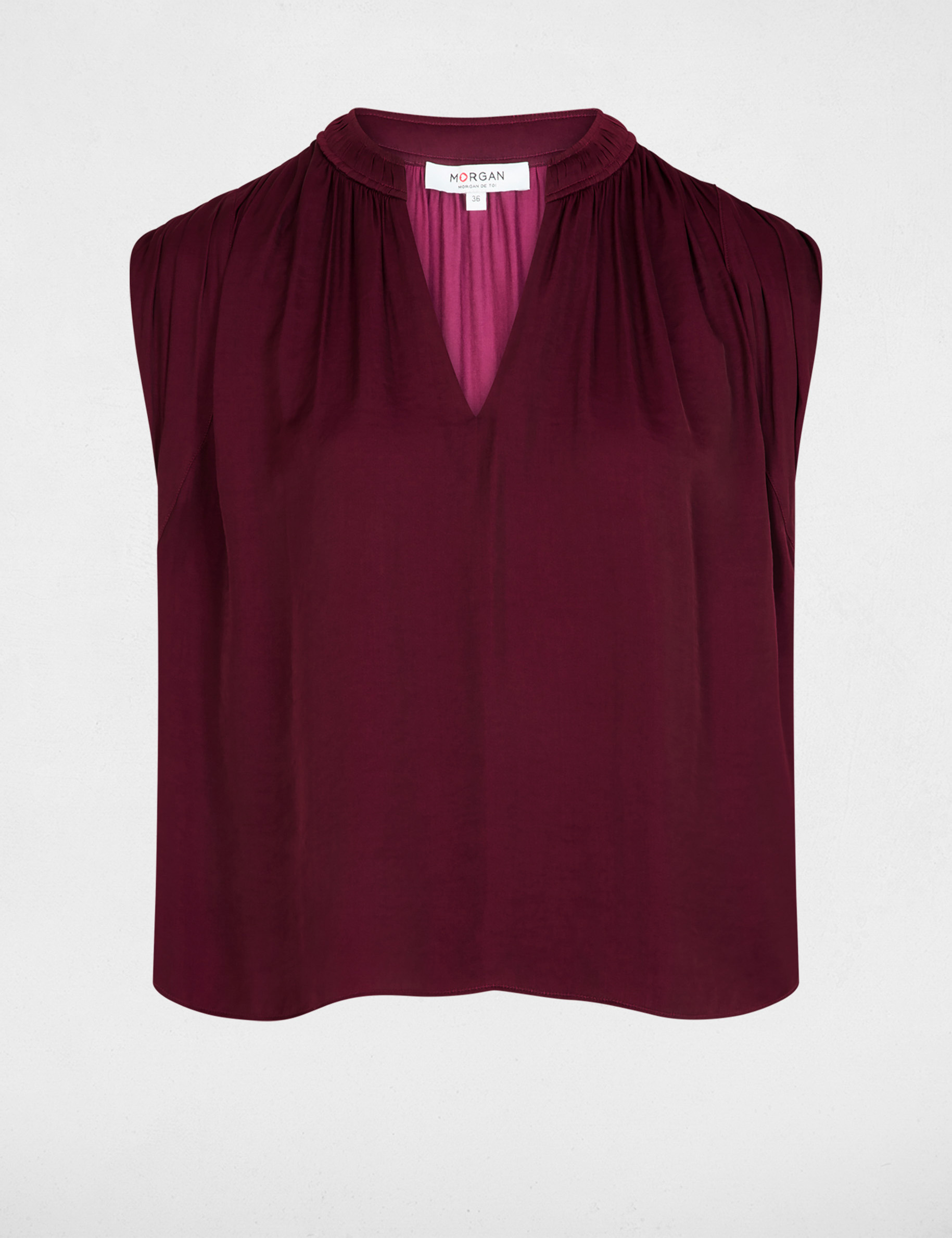 Blouse manches courtes satin prune femme