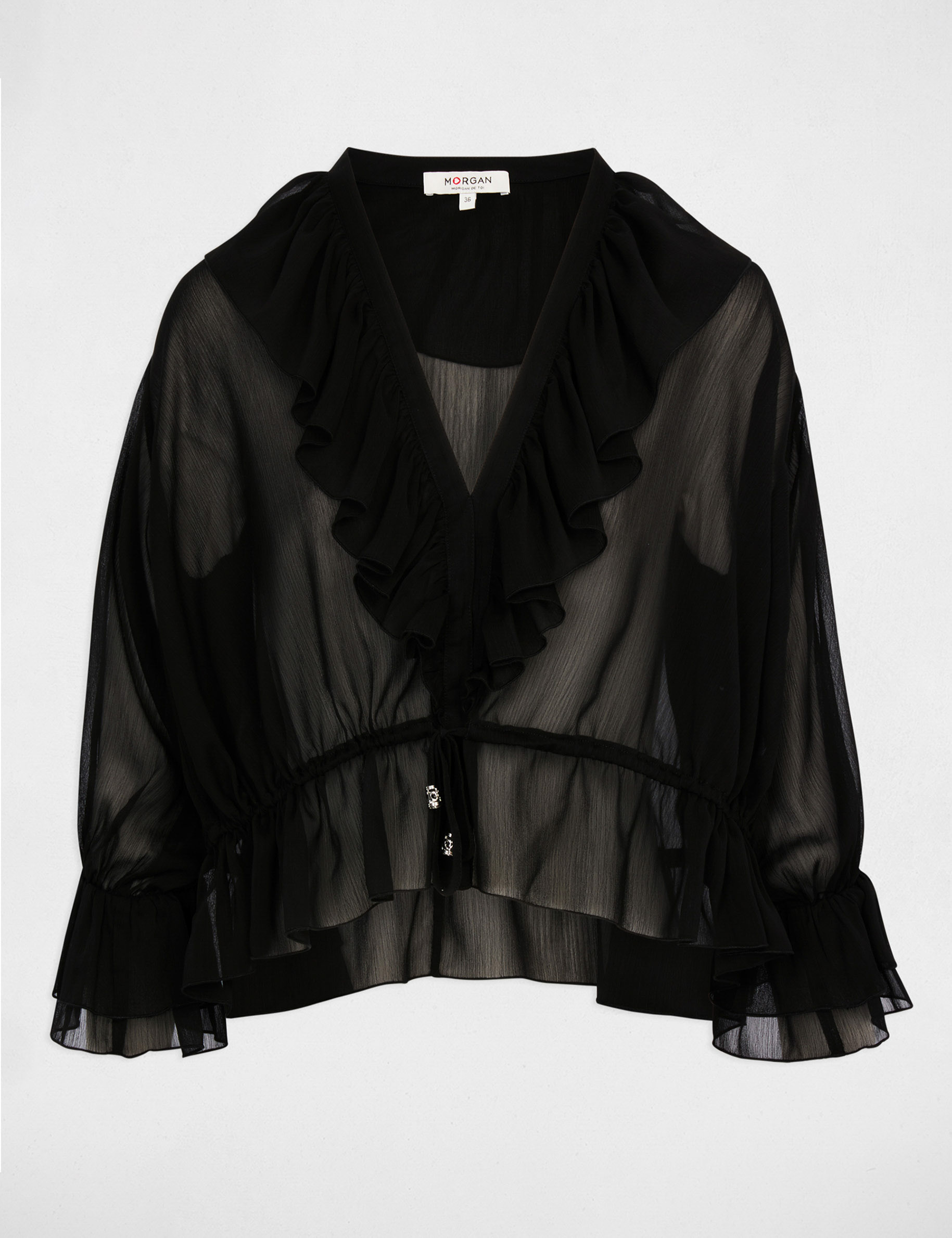 Blouse voile col v noir femme